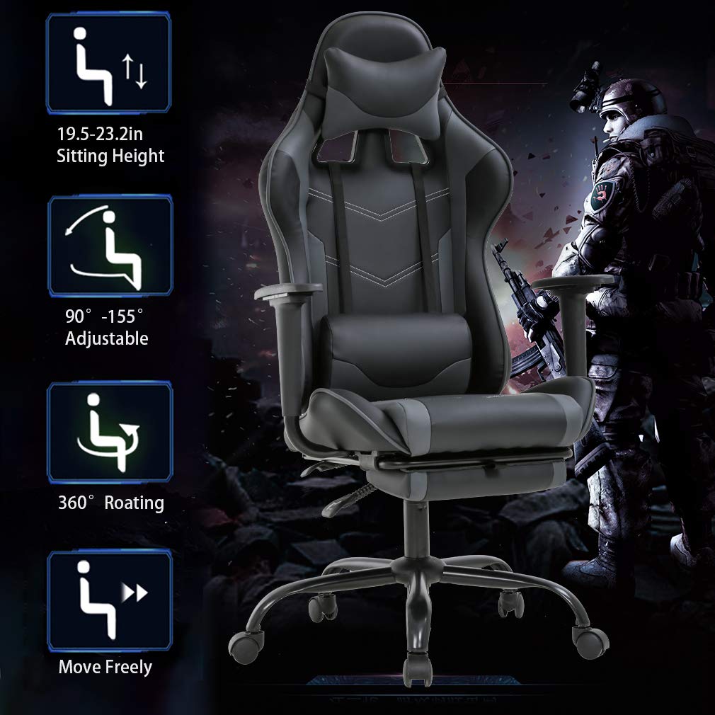 Ergonomic High-Back Office Chair - PU Leather Executive Desk Chair with Lumbar Support & Swivel Base - Perfect for Home Office, Gaming & Computer Work (Grey)