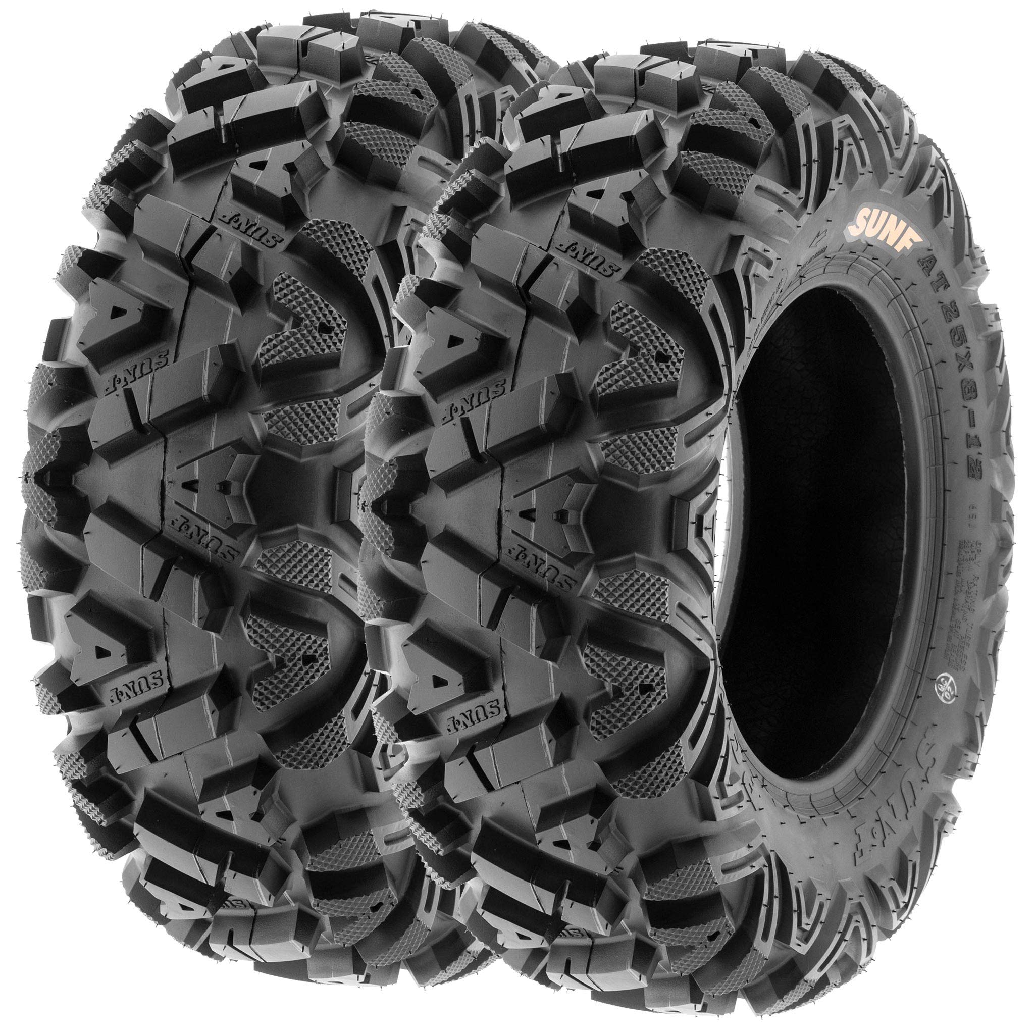 Set of 4 SunF Power.I ATV/UTV All-Terrain Tires 25x8-12 Front & 25x10-12 Rear - 6 PR Tubeless A033 Tires for Off-Road, Mud, Sand & Trail Riding - Perfect for ATV, UTV, Side by Side & 4-Wheeler Vehicles