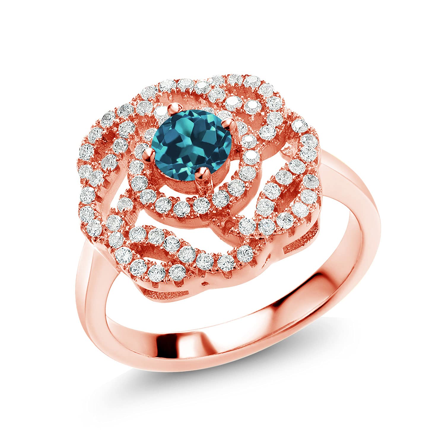 1.73 Ct Round London Blue Topaz Ring - 18K Rose Gold Plated Sterling Silver - Elegant Gemstone Jewelry for Women - Perfect for Engagement, Anniversary & Special Occasions