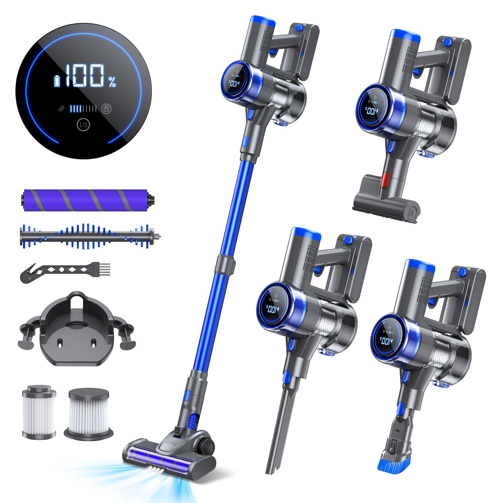 450W/38KPa Cordless Stick Vacuum Cleaner with Touch Screen - Lightweight Rechargeable Vacuum with 45 Min Runtime for Pet Hair, Carpet & Hard Floors - Perfect for Home Cleaning & Quick Pickups