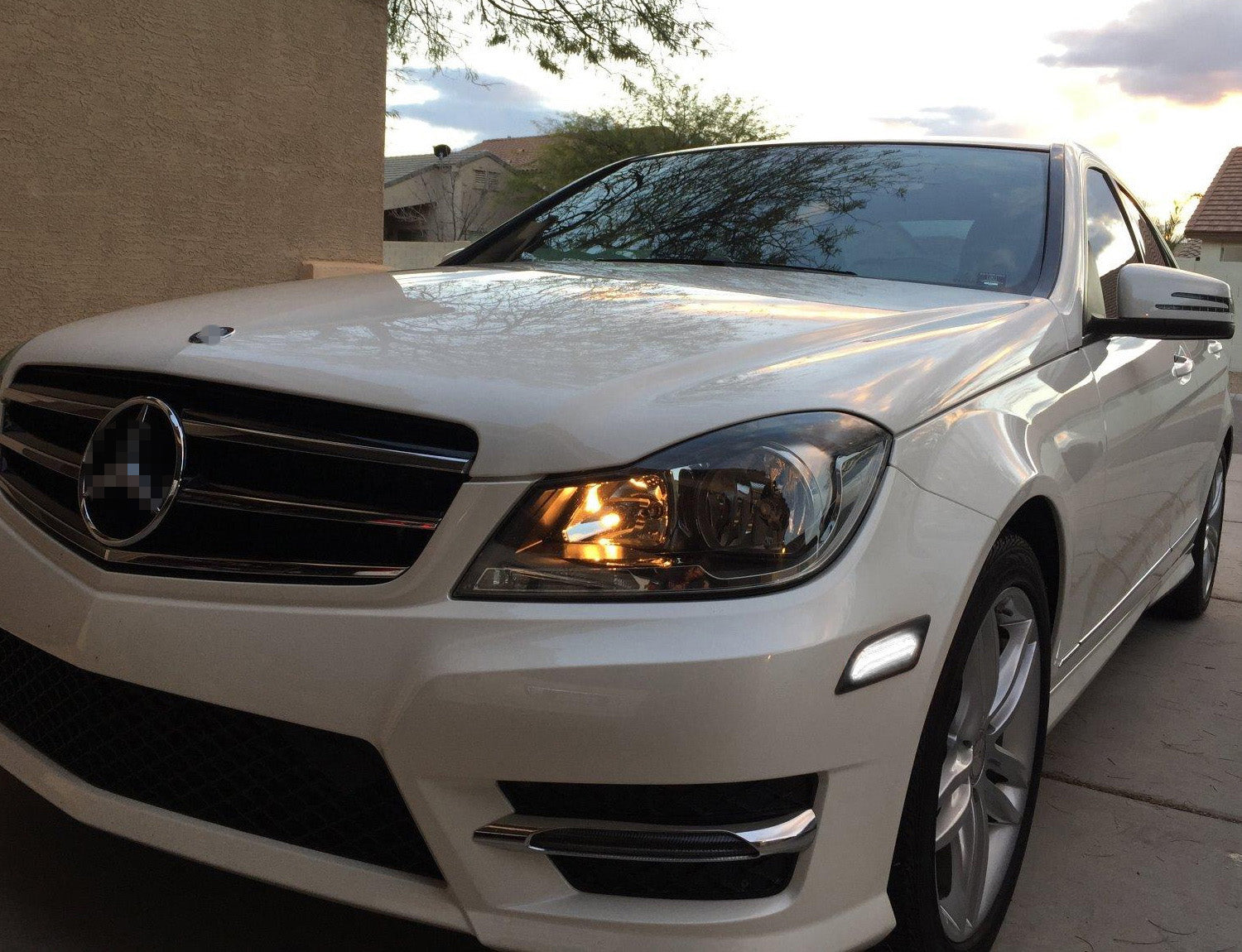 Euro Smoked Lens White LED Side Marker Lights for 2012-2014 Mercedes W204 C250 C300 - Enhance Visibility & Style for Night Driving & Custom Car Mods