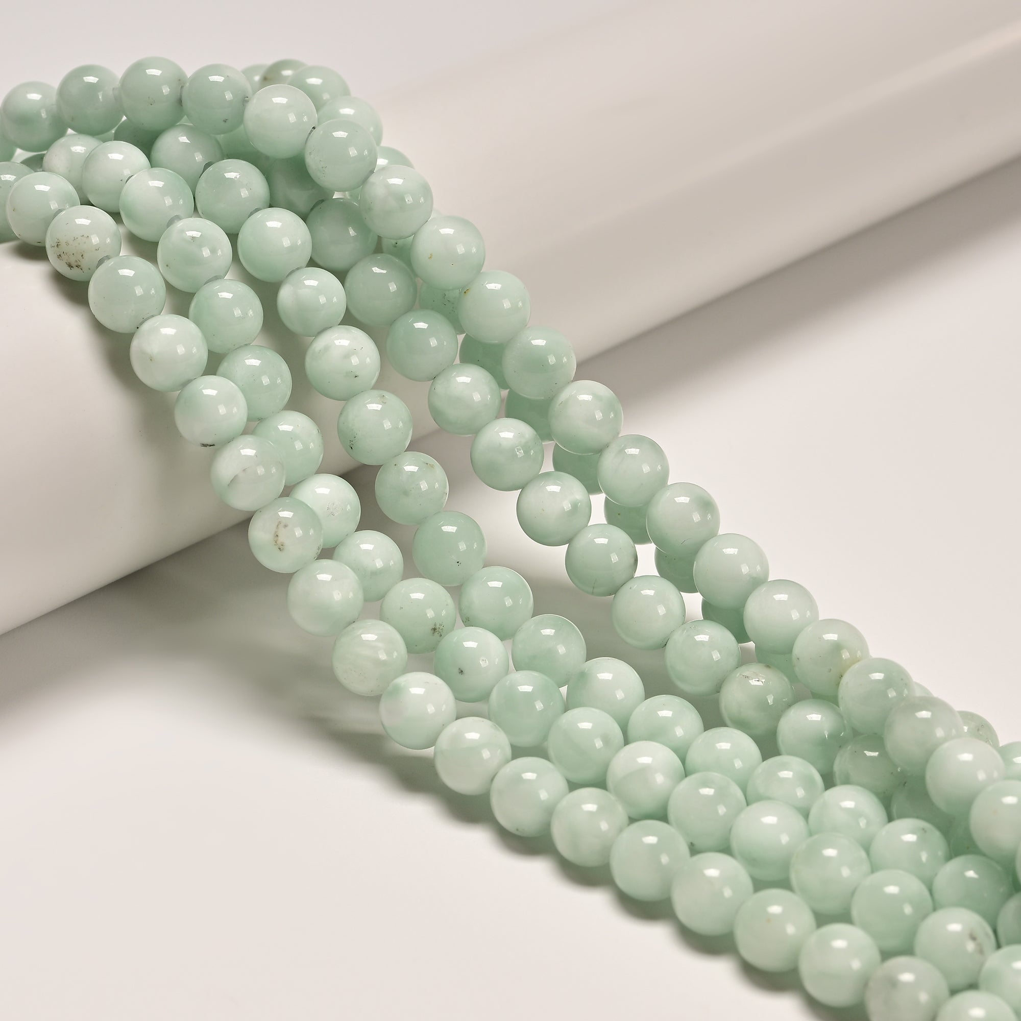 2.0mm Large Hole Green Moonstone Smooth Round Beads - 8mm 10mm 15.5 Inch Strand for Jewelry Making, DIY Bracelets & Necklaces