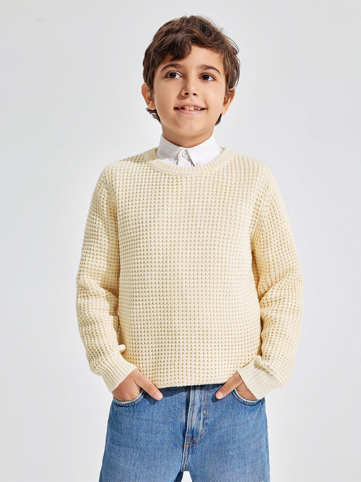 Haloumoning Boys Casual Pullover Sweater - Kids Chunky Knit Crewneck Jumper Top for Ages 4-14 - Cozy Winter Wear for School & Playtime