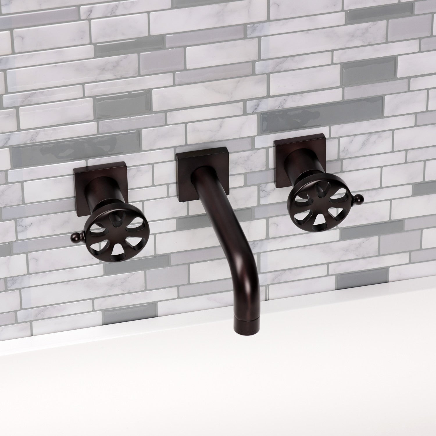 Belknap KS6125RX Oil Rubbed Bronze 3-Hole Wall Mount Bathroom Faucet with Double Handle - Perfect for Modern Bathroom, Powder Room, and Spa Settings