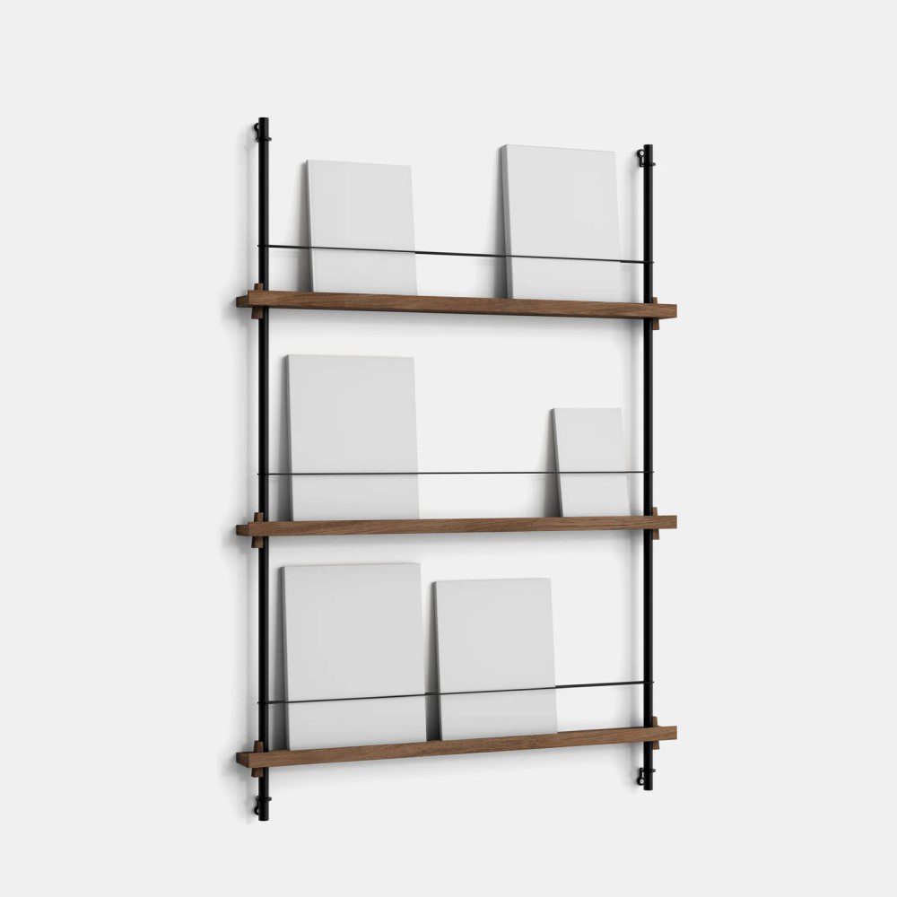 Moebe Magazine Shelf - Modern Smoked Oak & Black Wall Storage for Books & Decor | Perfect for Living Room, Bedroom, or Office Organization