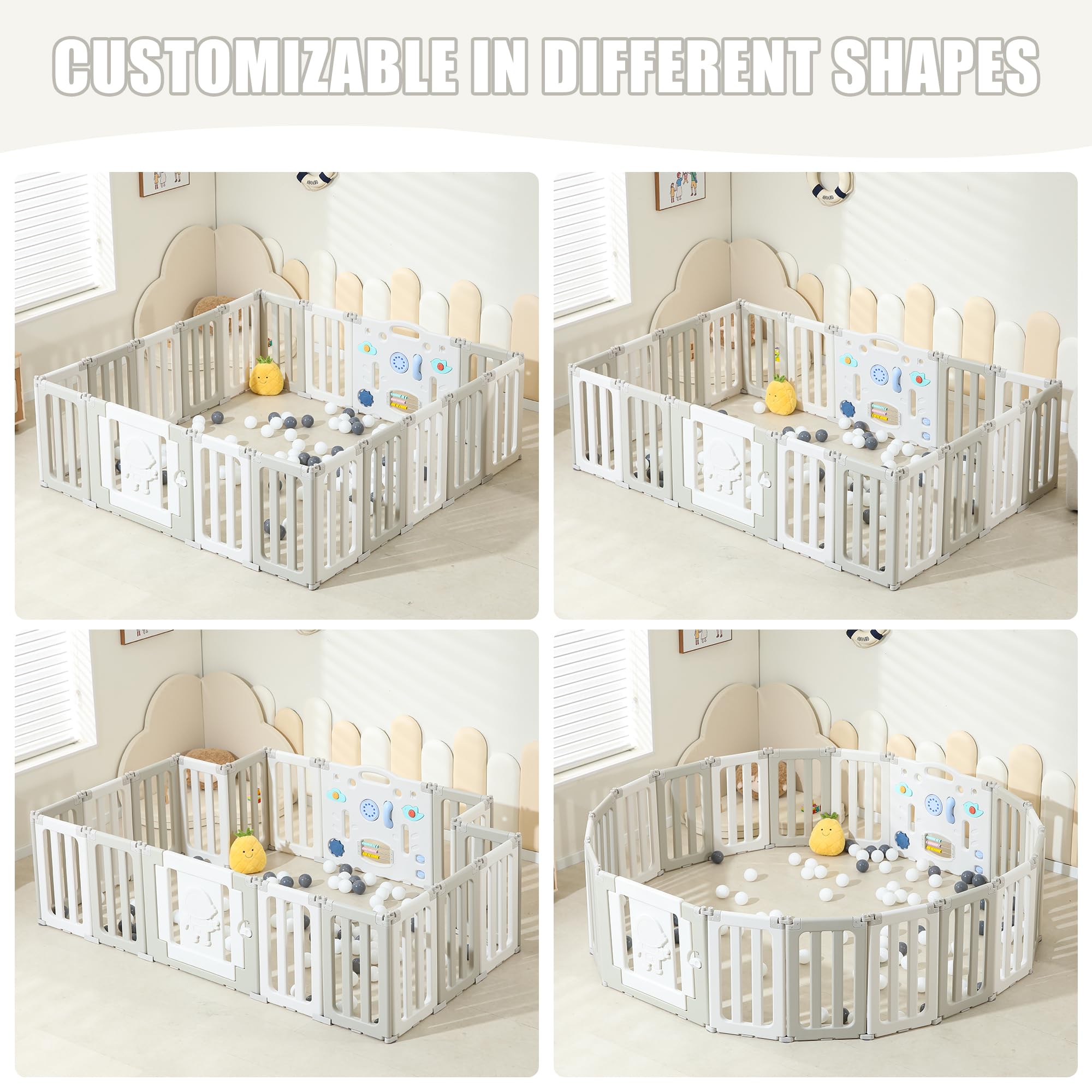 Foldable Baby Playpen - Extra Large 18-Panel Play Yard for Babies & Toddlers | Portable Playpen Fence with Astronaut Design | Indoor & Outdoor Safe Play Space for Crawling & Learning - Grey