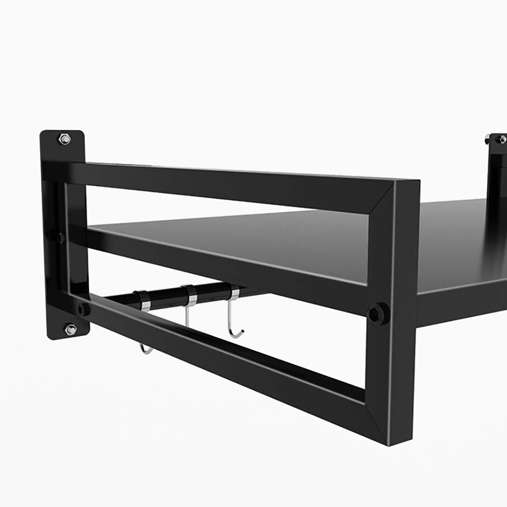 Wall Mounted Microwave Oven Shelf with 5 Hooks - Kitchen Organizer Floating Shelf for Electric Oven - Space Saving Storage Rack for Kitchen & Dining Room (Black) - Perfect for Small Kitchens & Apartment Cooking Spaces