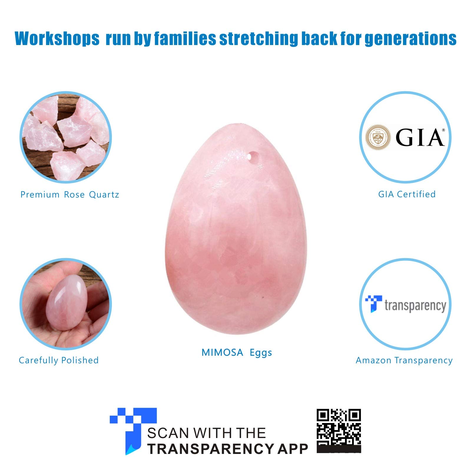 GIA Certified MIMOSA Pink Rose Quartz Eggs Set of 3 - Healing Crystals for Meditation, Reiki, Home Decor & Spiritual Gifts