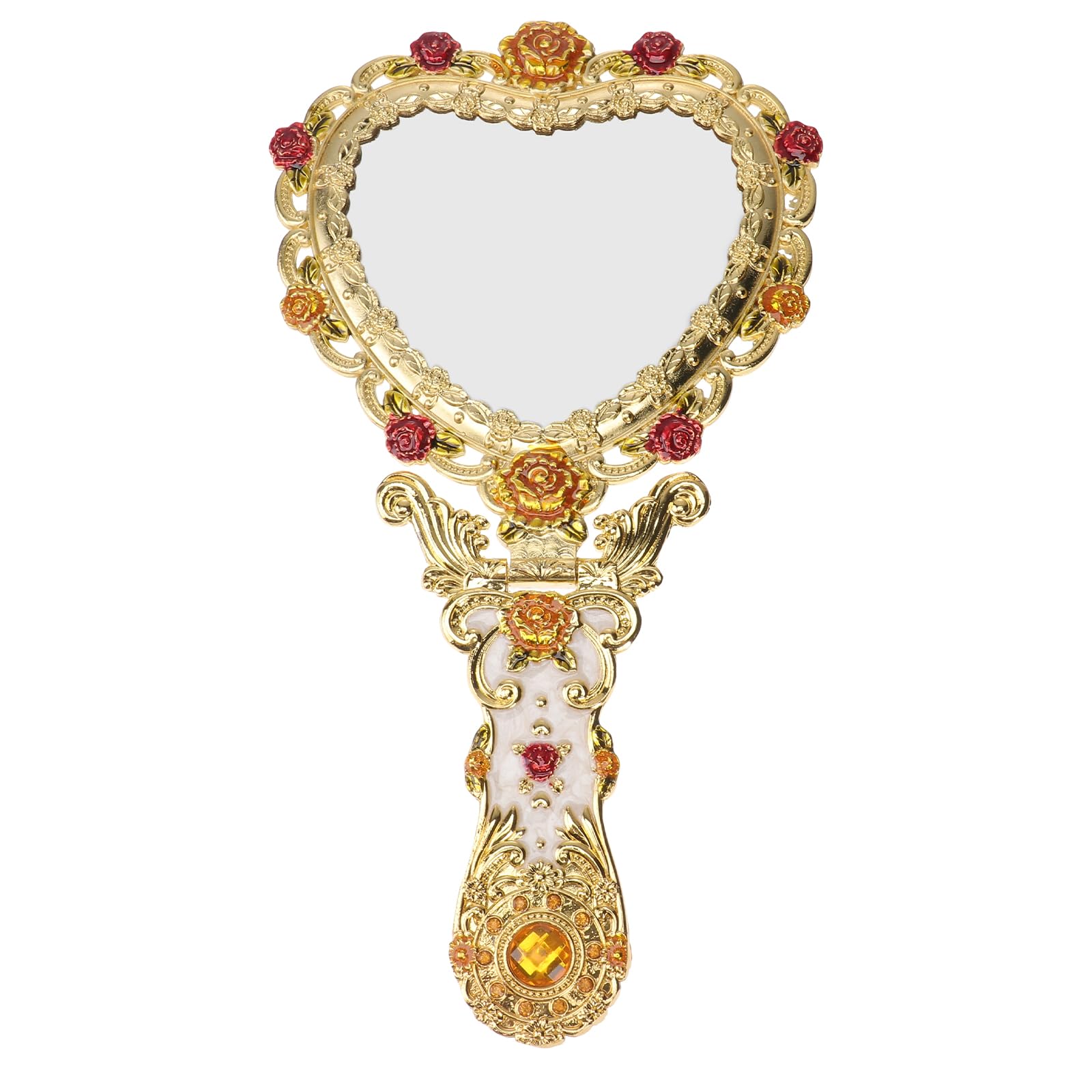 Beaupretty Vintage Heart Shaped Hand Mirror - European Style Golden Portable Travel Mirror for Salon, Barber, Makeup & Gifts | Perfect for Purse, Home Decor & Bridal Accessories