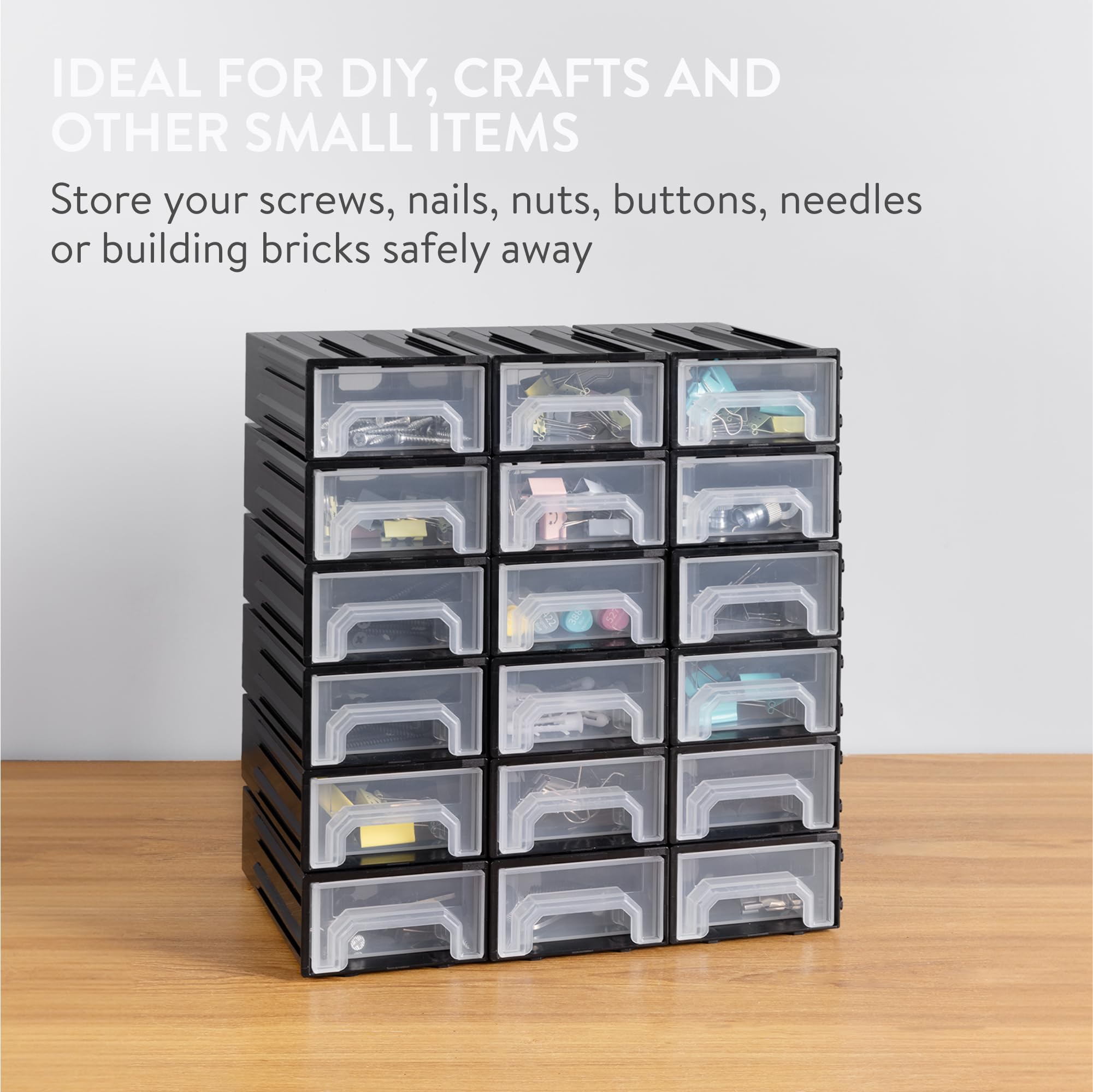 Navaris 18-Drawer Small Parts Organizer - Plastic Storage Box for Screws, Nuts & Bolts - Workshop Tool Organizer System - Black Compartment Box for DIY Projects & Home Organization