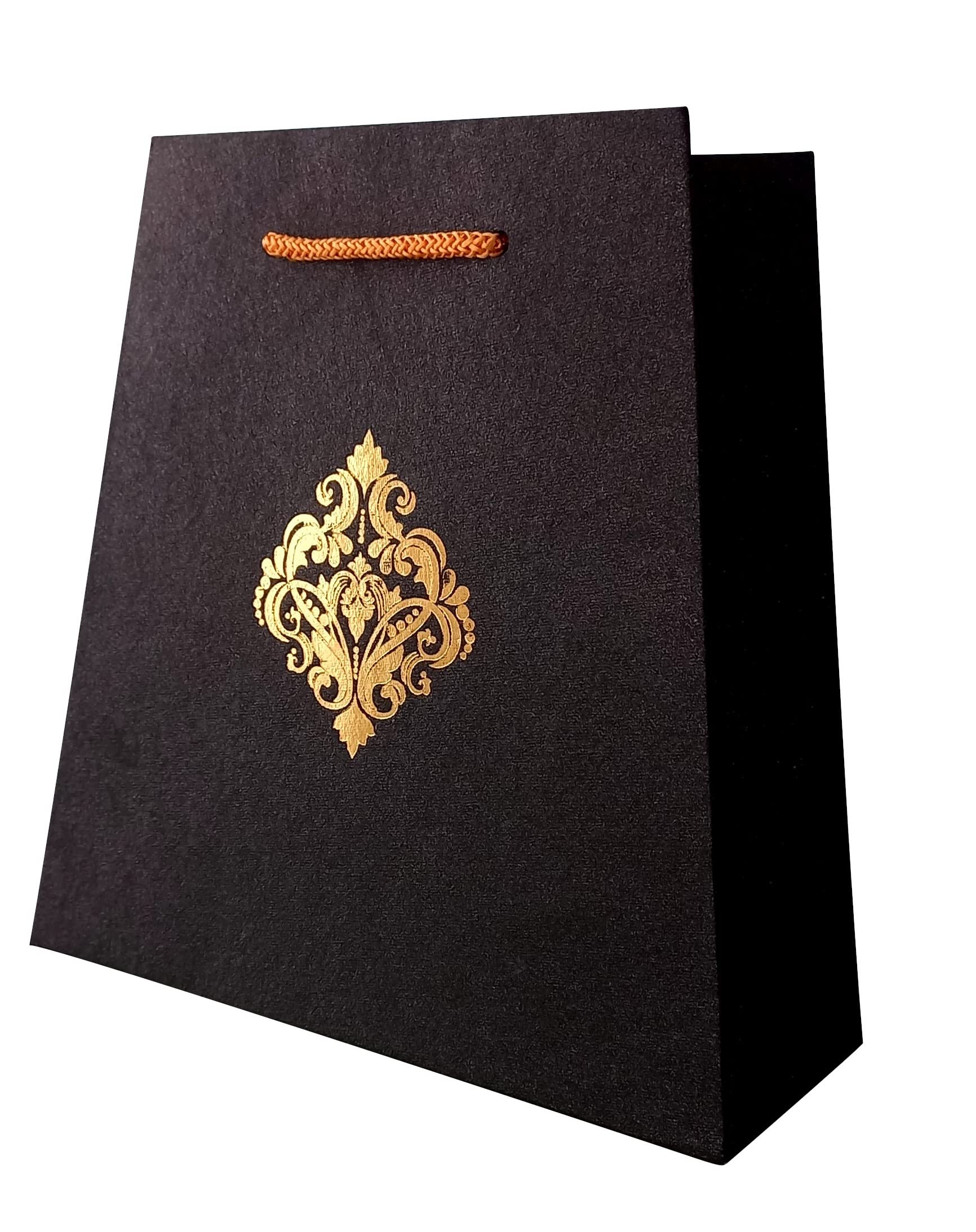 Premium Black Flora Paper Gift Bags - 22x22x8cm Small Handmade Wedding Favor Bags (Pack of 5) - Perfect for Party Favors, Bridal Showers & Return Gifts