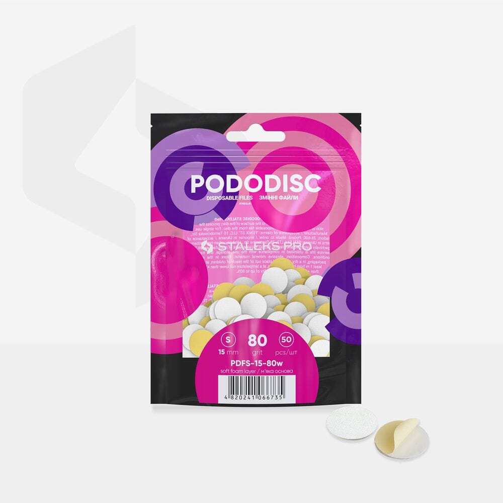 Staleks Disposable White Pedicure Files with Soft Foam Layer - PODODISC S EXPERT 80 Grit (50 Pack) - Perfect for Salon & Home Nail Care, Manicure & Pedicure Treatments