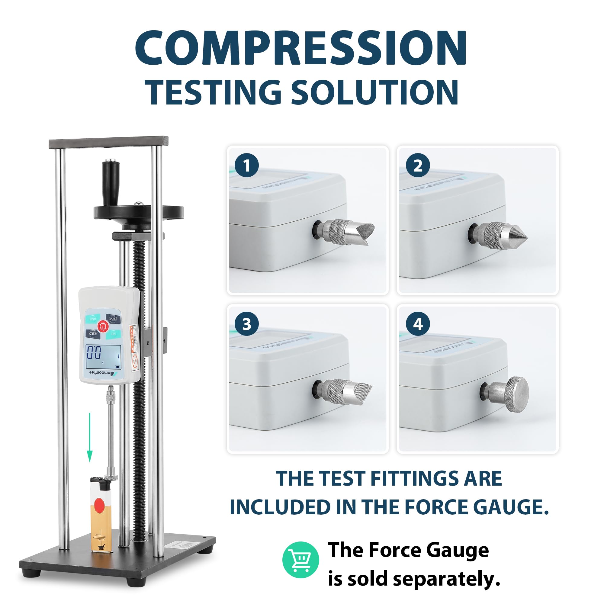 Manual Force Test Stand with Hand Wheel & Testing Clamp - 280mm/11'' Stroke Push Pull Gauge Stand (ESD Model) for Electronics Assembly, Quality Control & Material Testing | Force Gauge Not Included