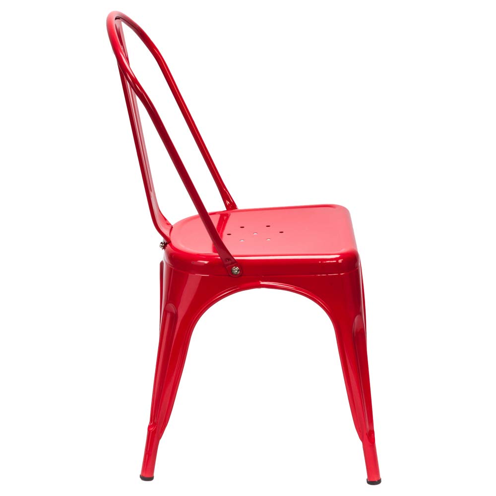 Distressed Metal Indoor-Outdoor Stackable Dining Chairs Set of 4 - Rustic Kitchen & Patio Side Chairs with Back Support (Red) | Perfect for Farmhouse Dining Rooms, Outdoor Entertaining & Bistro Settings