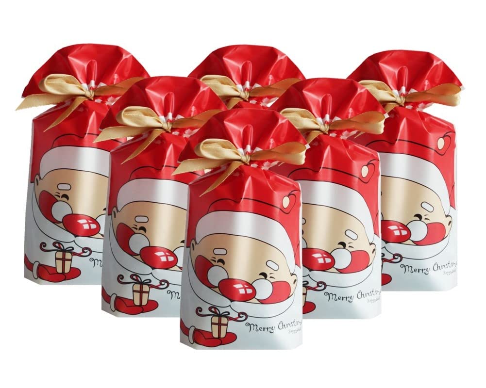 50 PCS Christmas Candy Bags - Red & Green Plastic Drawstring Treat Bags for Holiday Gifts, Party Favors, Birthday Snacks & Wedding Treats | Perfect for Xmas Stocking Stuffers, Classroom Rewards & Office Celebrations