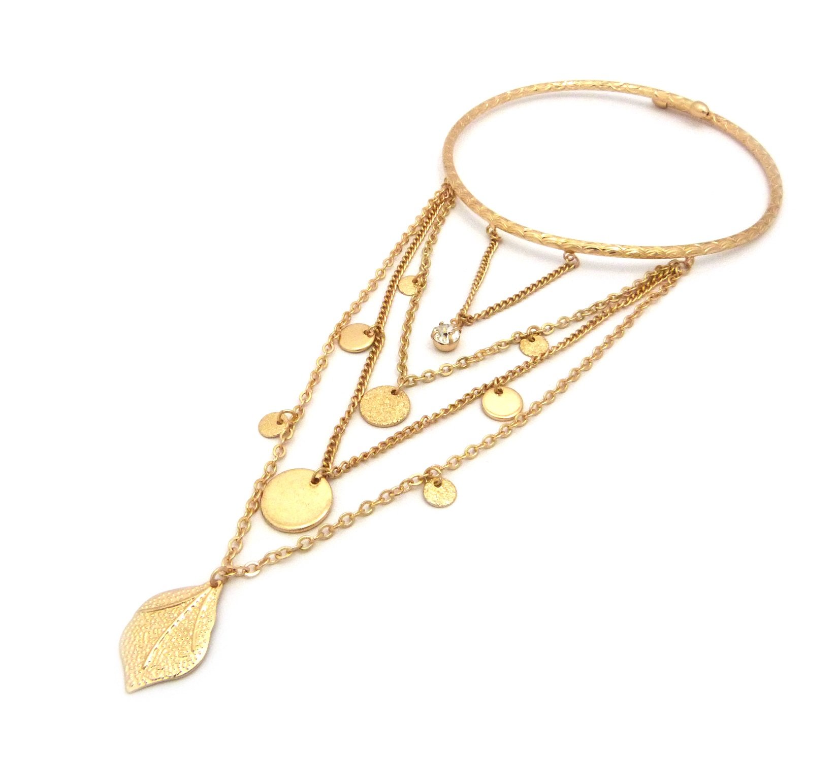 NYfashion101 Gold-Tone Rhinestone Stud Dangling Medals Arm Chain Cuff Bracelet - Elegant Statement Jewelry for Parties, Weddings & Evening Events