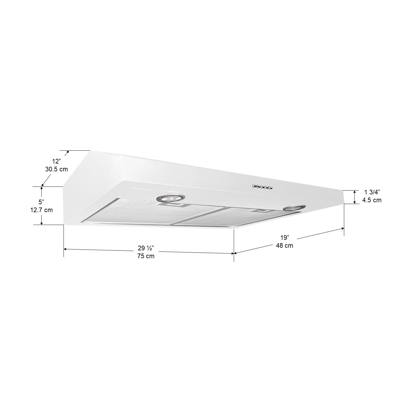 Slim Plus 30 Inch White Under Cabinet Range Hood - Powerful Kitchen Ventilation for Smoke & Odor Removal, Perfect for Small Spaces & Modern Kitchens