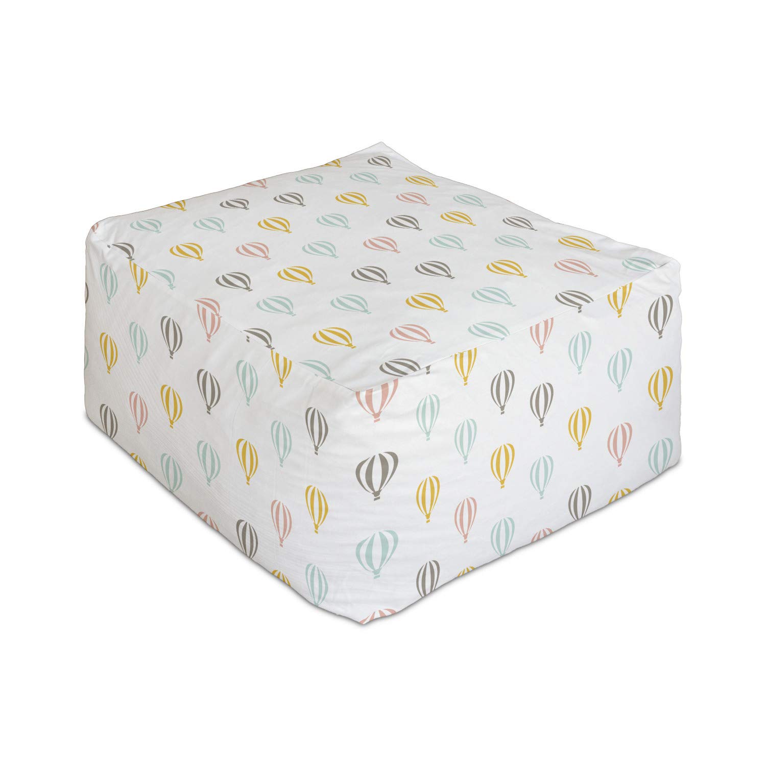 Ambesonne Adventure Cartoon Rectangle Pouf - Minimalist Hot Air Balloons Pattern Foot Stool Ottoman with Removable Cover, 25