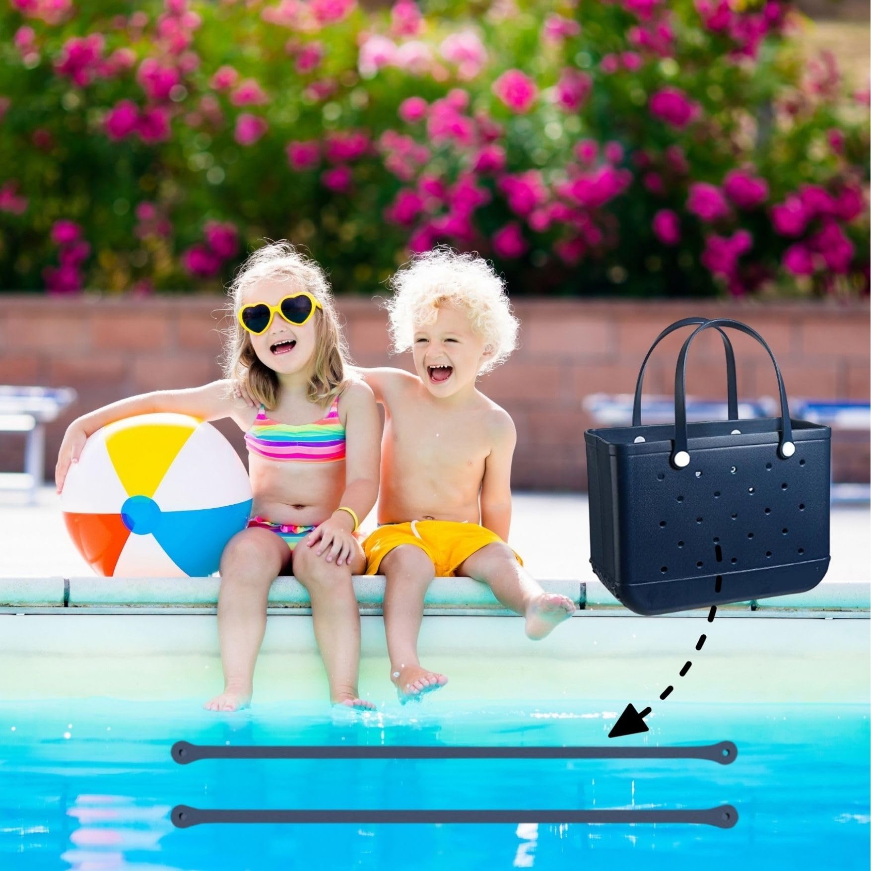 Replacement Straps for Rubber Beach Bag - Heavy Duty Replacement Handles with 4 Snaps for EVA Bags (Navy Blue, Large/XL Size) - Perfect for Beach Totes, Pool Bags & Waterproof Carryalls