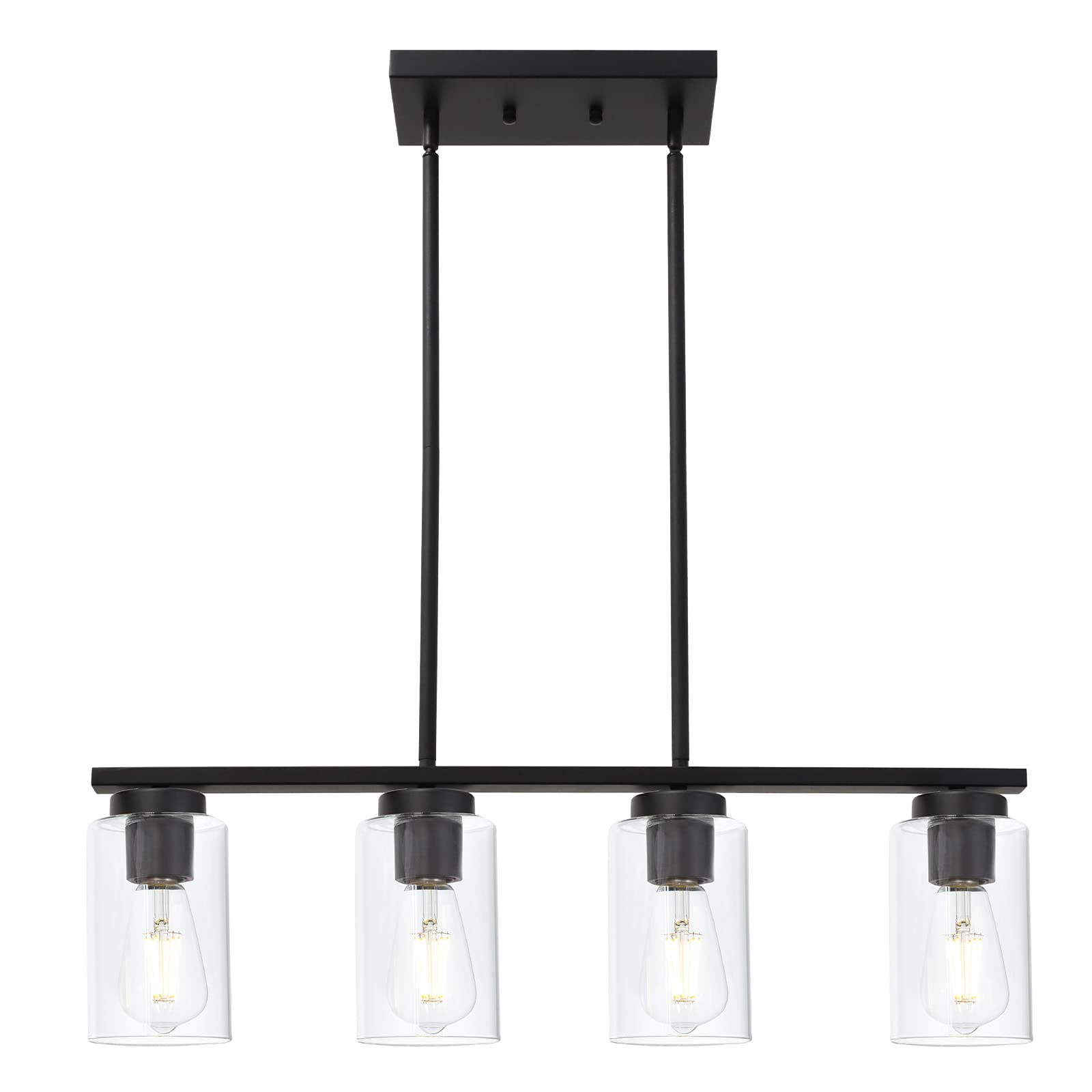 TODOLUZ 4-Light Black Pendant Light Fixture with Clear Glass Shades - Linear Kitchen Island Lighting for Farmhouse, Dining Room, Kitchen & Game Room | Perfect for Kitchen Islands, Dining Tables, Bar Counters & Pool Table Areas