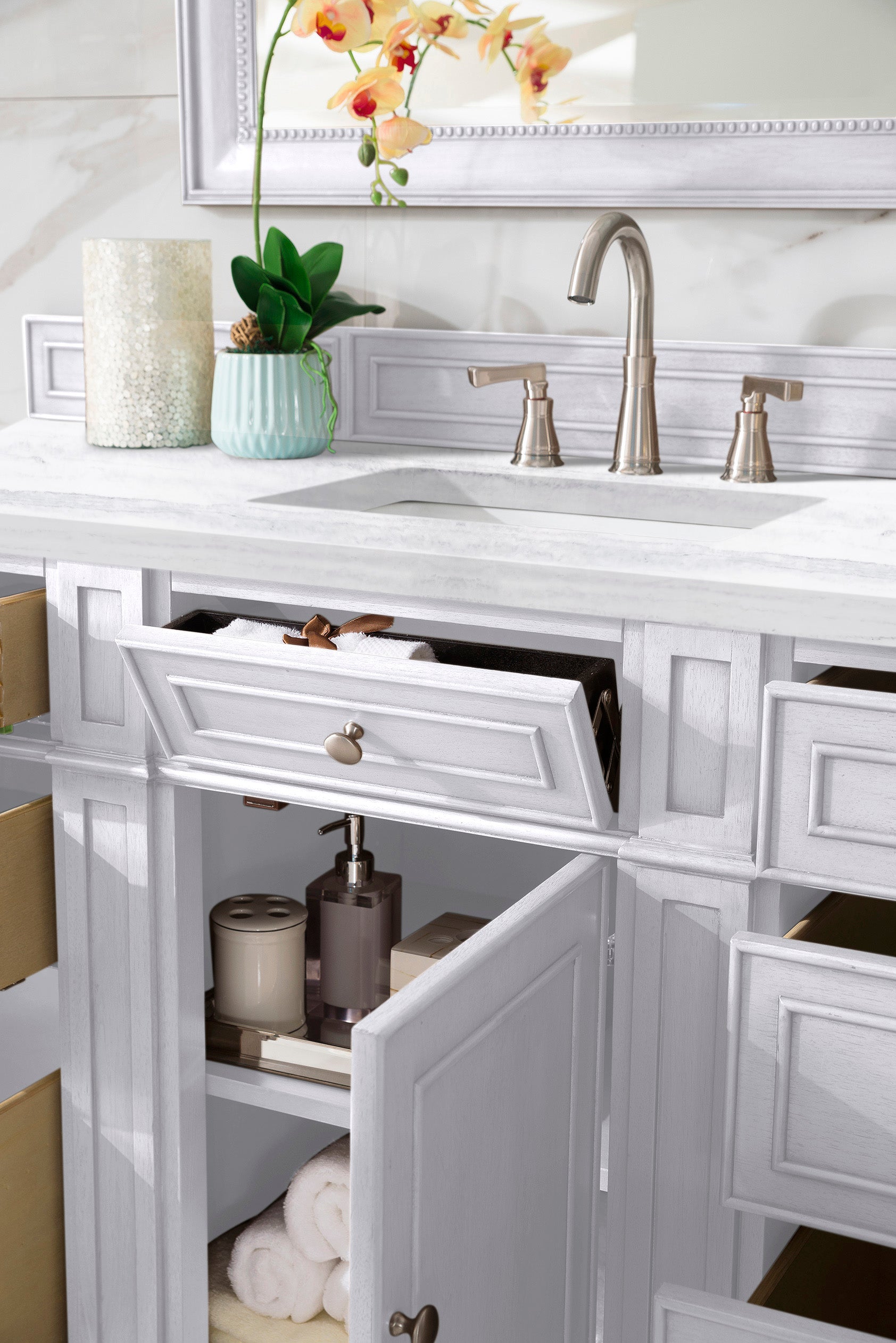 Bristol 60 Inch Single Bathroom Vanity with 3CM Arctic Fall Solid Surface Top in Bright White - Perfect for Modern and Contemporary Bathroom Designs