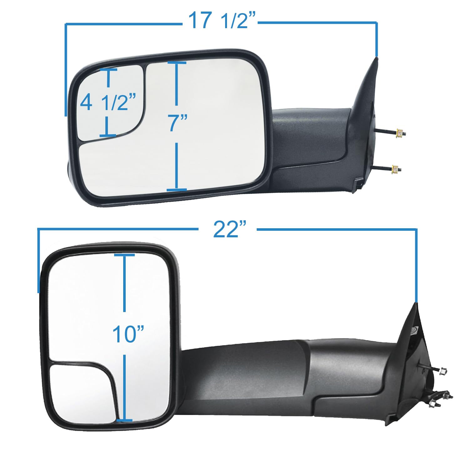 Fit System Textured Black Towing Mirror Pair for Dodge Ram 1500/2500/3500 Pickup Trucks - Power Spot Mirror, Flip-Out Head, Manual Foldaway Design - Perfect for Towing, Hauling & Off-Road Adventures