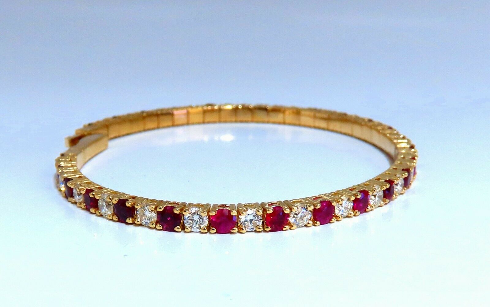 7.80ct Natural Round Cut Ruby & Diamond Bangle Bracelet in 14K Gold - Flexible Design for Women, Perfect for Weddings, Anniversaries & Special Occasions
