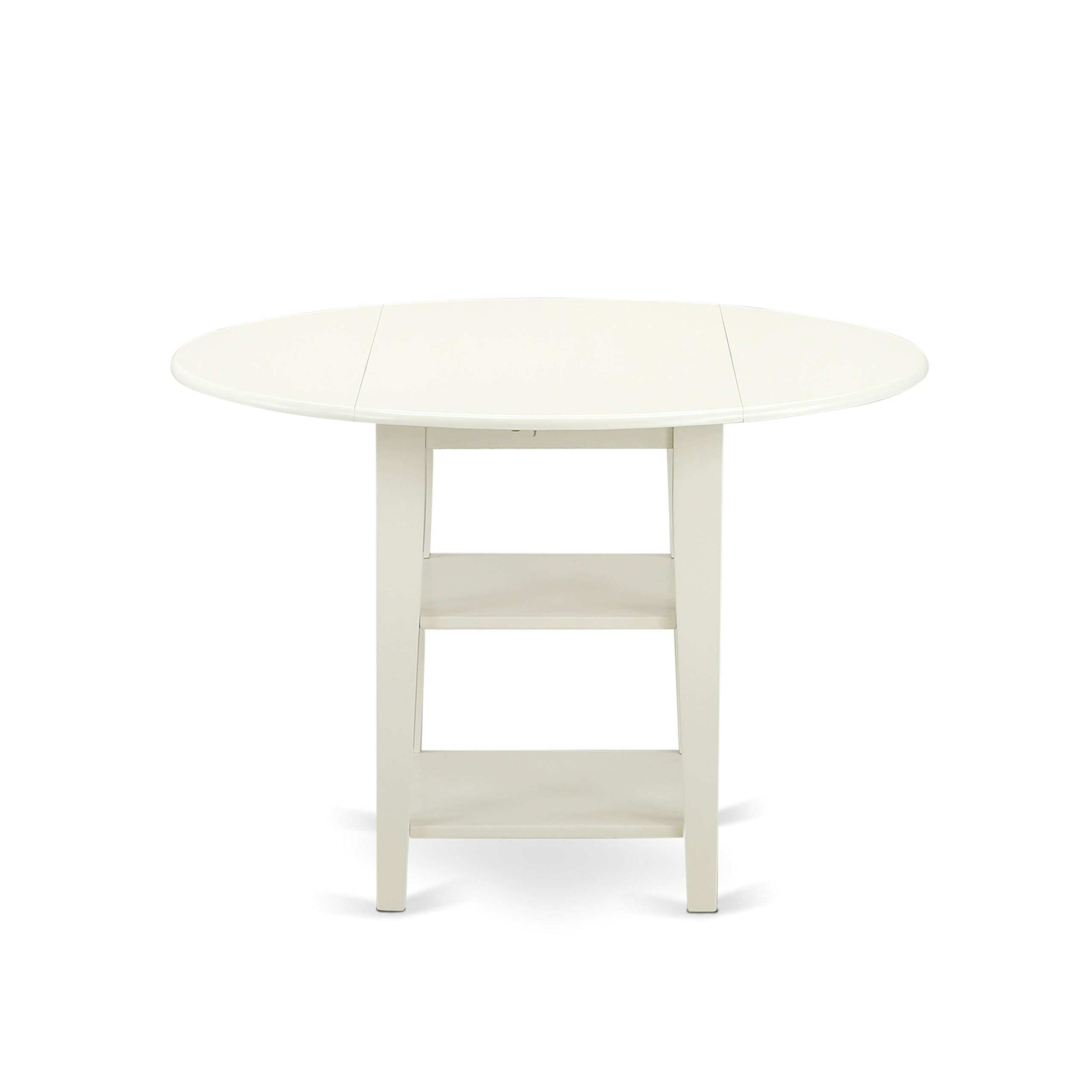 East West Furniture SUVA5-LWH-W 5-Piece Round Dining Table Set for 4 with Drop Leaf & Storage Shelves - 42x42 Inch Linen White Kitchen Table & Chairs - Perfect for Small Spaces, Breakfast Nooks & Cozy Family Meals