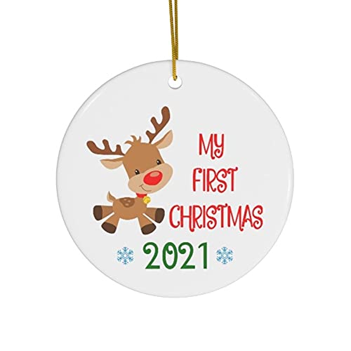 My First Christmas Ornament 2021 - Reindeer with Mask, Baby 1st XMAS Keepsake - Ceramic Holiday Decoration for New Parents, Cute Gift for Mom & Dad - Perfect for Baby Shower, Nursery Decor, and Christmas Tree Decoration