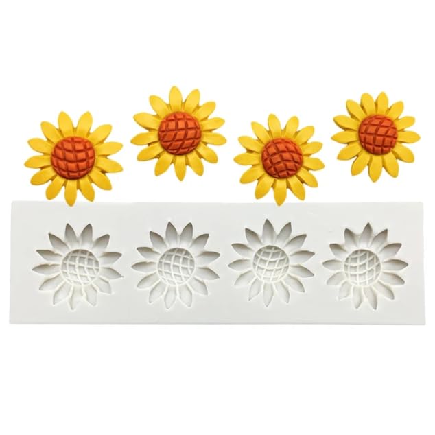 Premium Daisy & Sunflower Silicone Fondant Molds - 4 Cavity Chocolate, Cookie, Cupcake, Candy Mold for Baking, Cake Decorating, Gummy, Jelly, Resin & Polymer Clay Crafts - Perfect for Baby Showers, Wedding Cakes & DIY Home Baking Projects