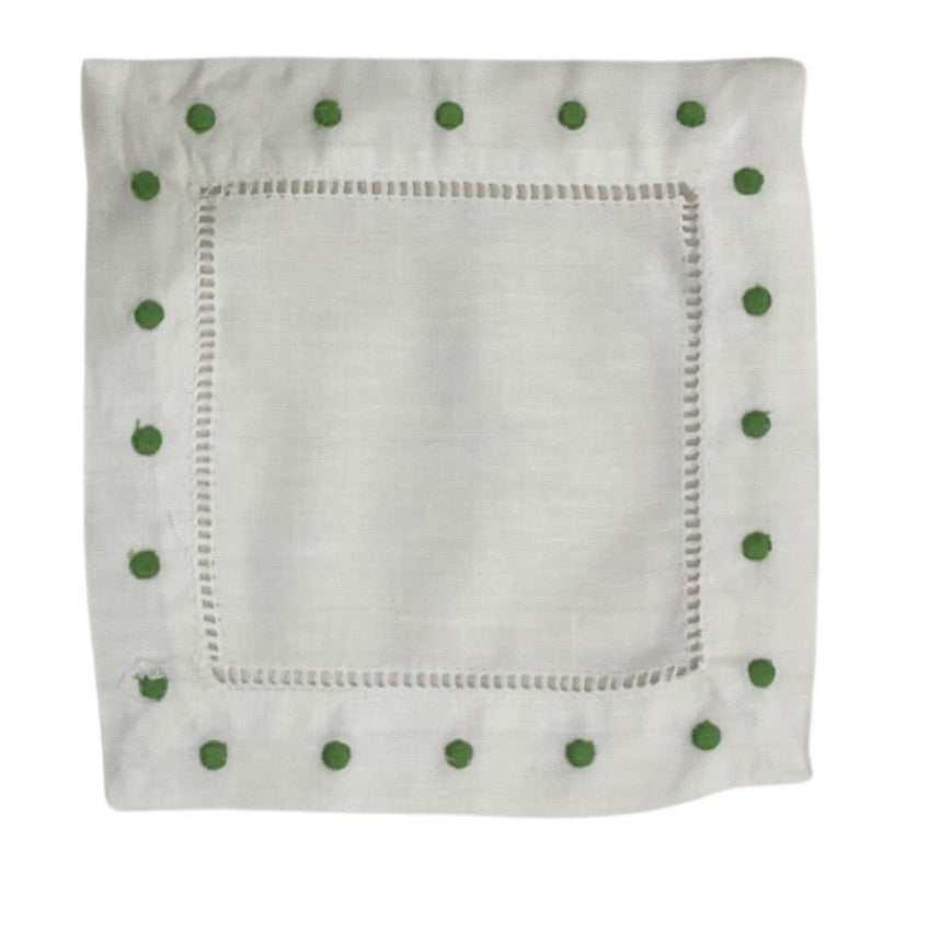 Premium Green Border Dots Cocktail Napkins - 5.5