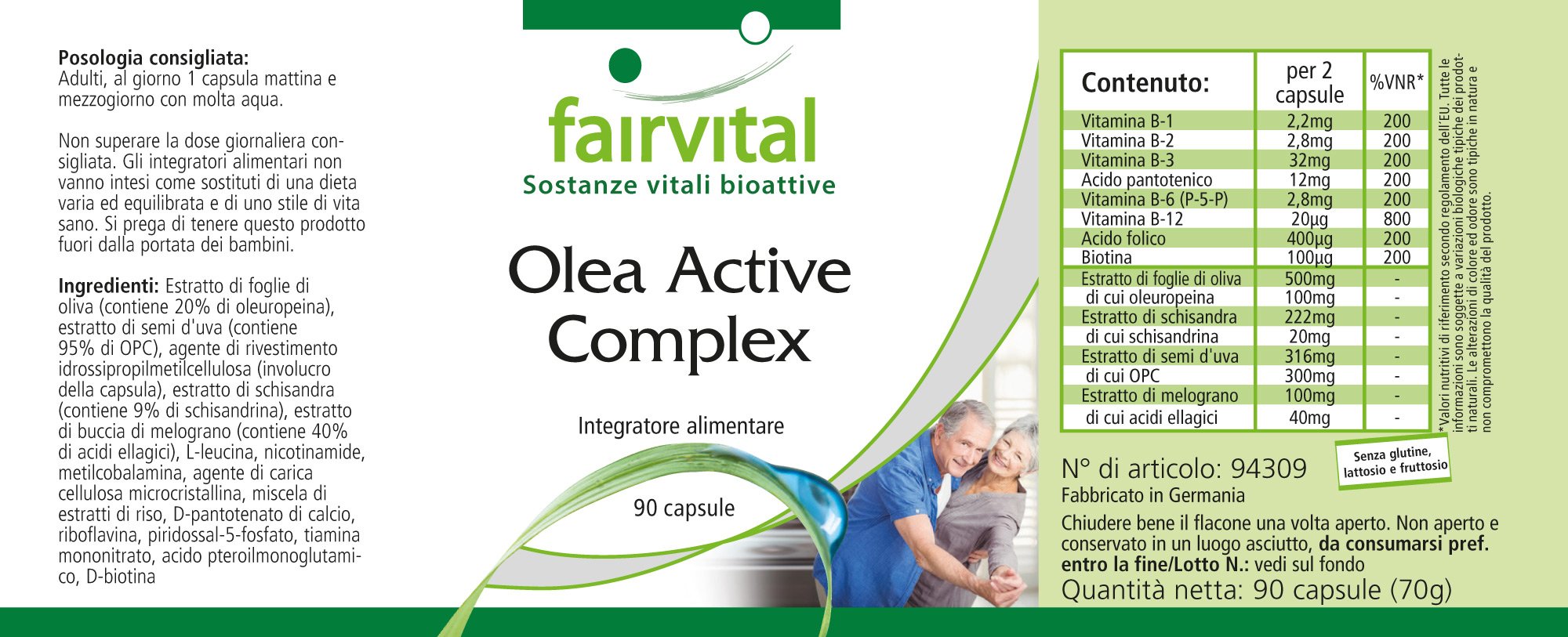 Fairvital Olea Active Complex - Vegan Supplement with B Vitamins, Folic Acid, Olive Leaf, Schisandra, Pomegranate & OPC - 90 Capsules for Energy, Immunity & Antioxidant Support - Perfect for Daily Wellness & Active Lifestyle