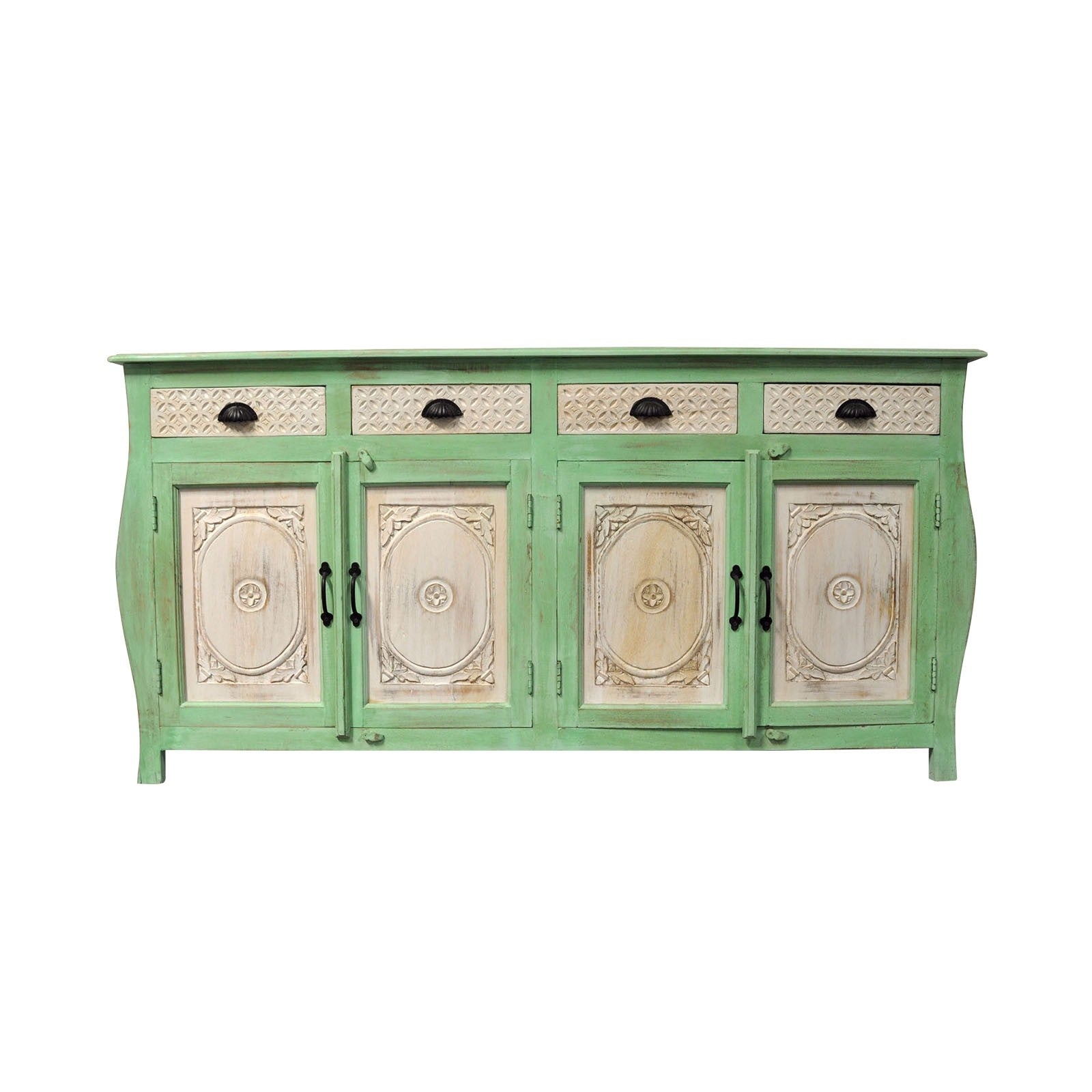 Antique French Colonial Style Carved Wood Large Sideboard Buffet Cabinet - Vintage Dining Room Storage & Display Furniture for Farmhouse, Rustic Home Decor