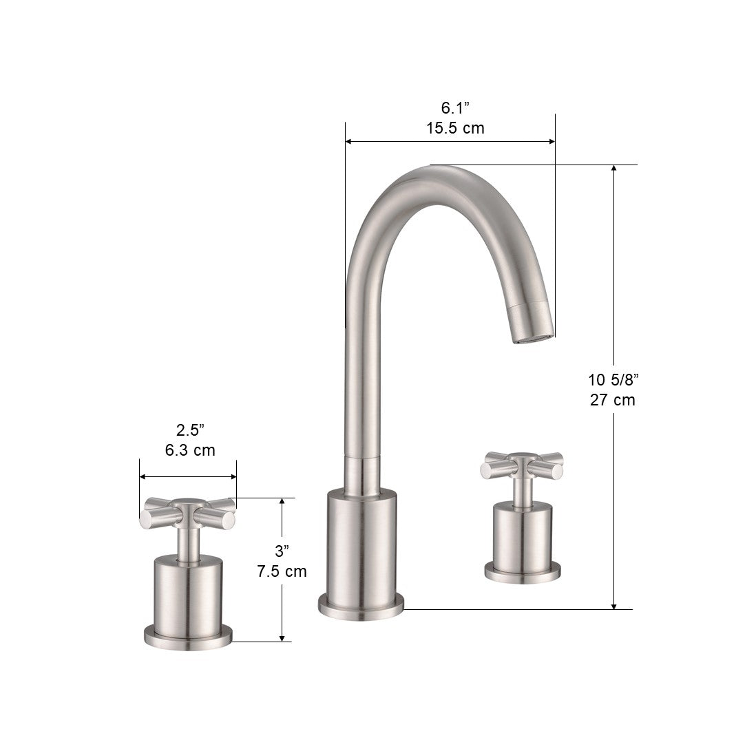 Prima 3-Hole Brushed Nickel Bathroom Faucet - Modern Waterfall Bath Sink Faucet with Lever Handles for Vanity, Powder Room & Guest Bath Installation