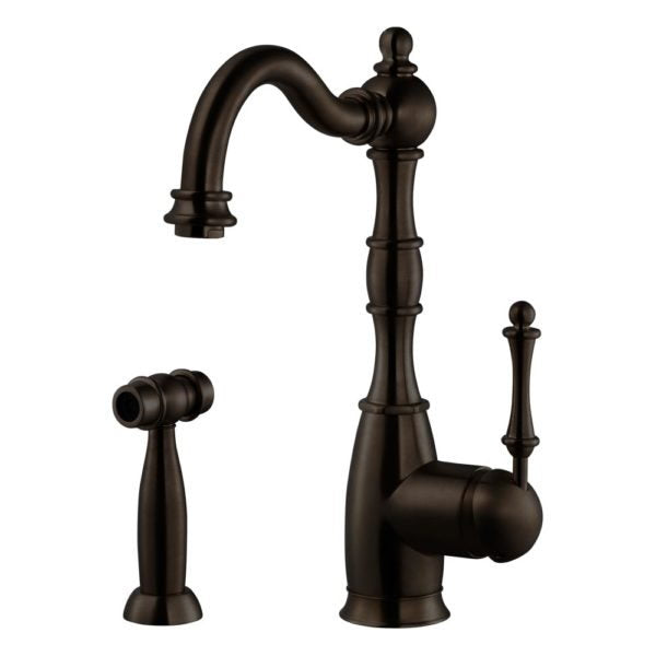 Hamat NOSP 4000 OB Oil Rubbed Bronze Single Lever Kitchen Faucet with Side Sprayer - Traditional Brass Design for Modern Farmhouse & Vintage Style Kitchens