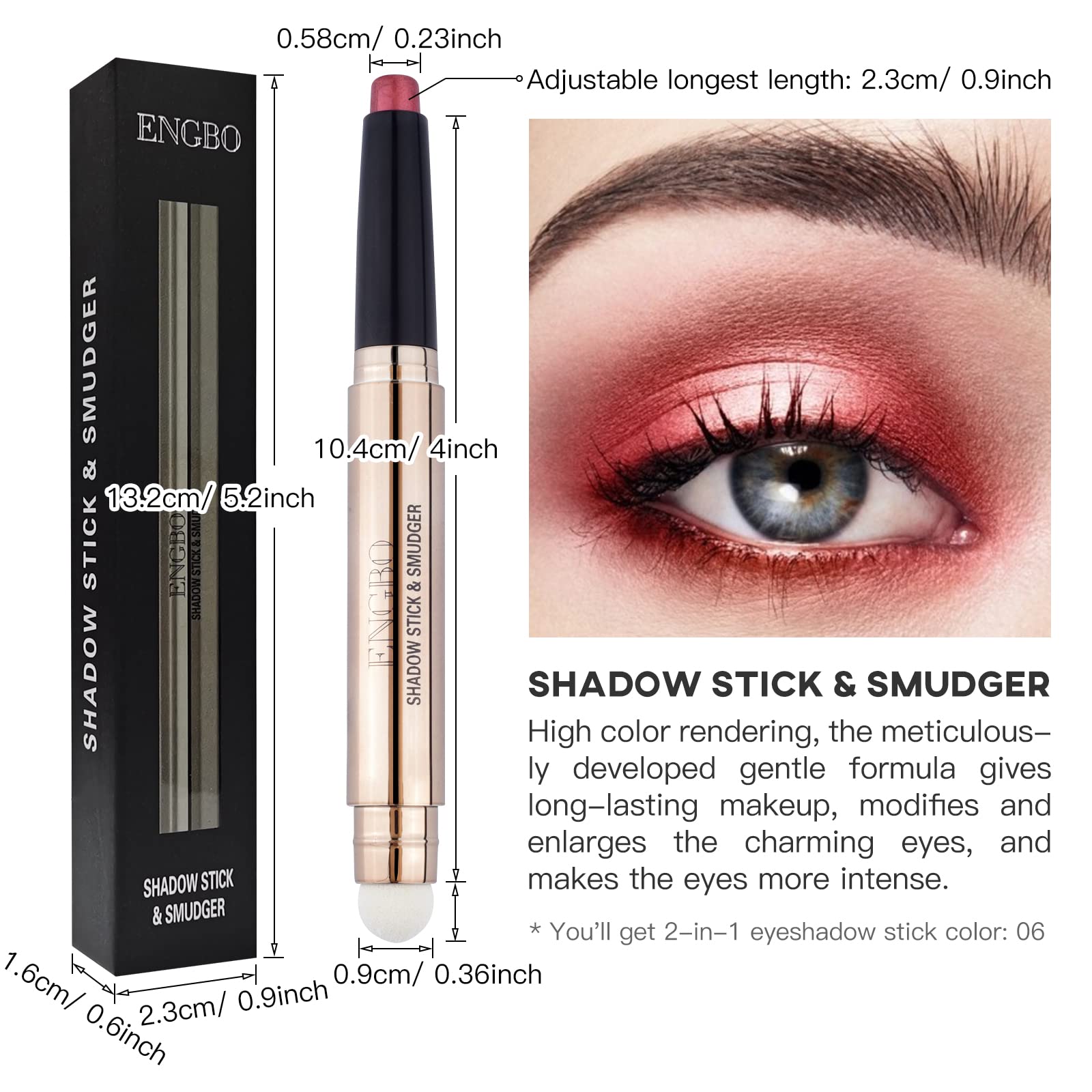Rotatable Cream Eyeshadow Stick - Glitter Shimmer Eye Brightener Pencil with Soft Brush (06# Rose Red Shimmer) | Waterproof Long-Lasting Eye Makeup for Party, Date Night & Special Occasions
