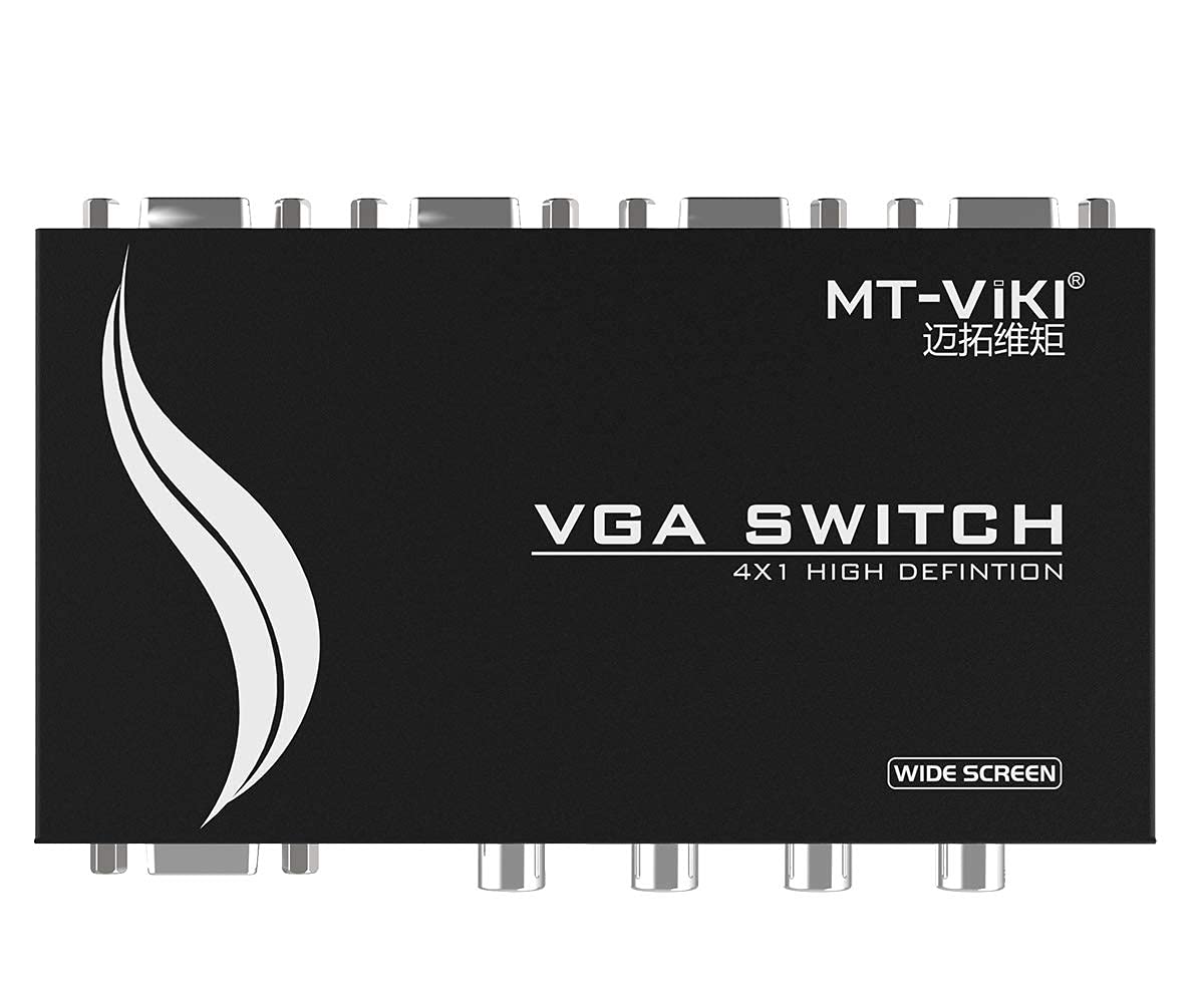 MT-VIKI 4-Port VGA Switch Box - Share 1 Monitor with 4 PCs, 1920x1440 Resolution - Ideal for Home Office, Gaming & Multi-Device Workspaces