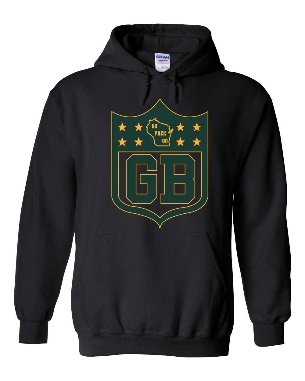 America's Finest Apparel Green Bay Shield Hoodie - Black | Premium Cotton Pullover for Men & Women | Perfect for Football Games, Outdoor Activities & Casual Wear