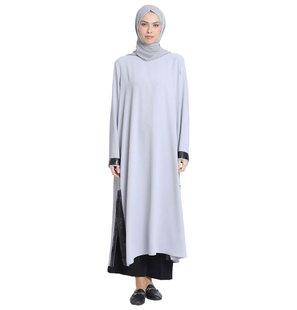 Elegant Abaci Modest Sequined Tunic Dress 13191 in Gray - Perfect for Church, Parties & Special Occasions