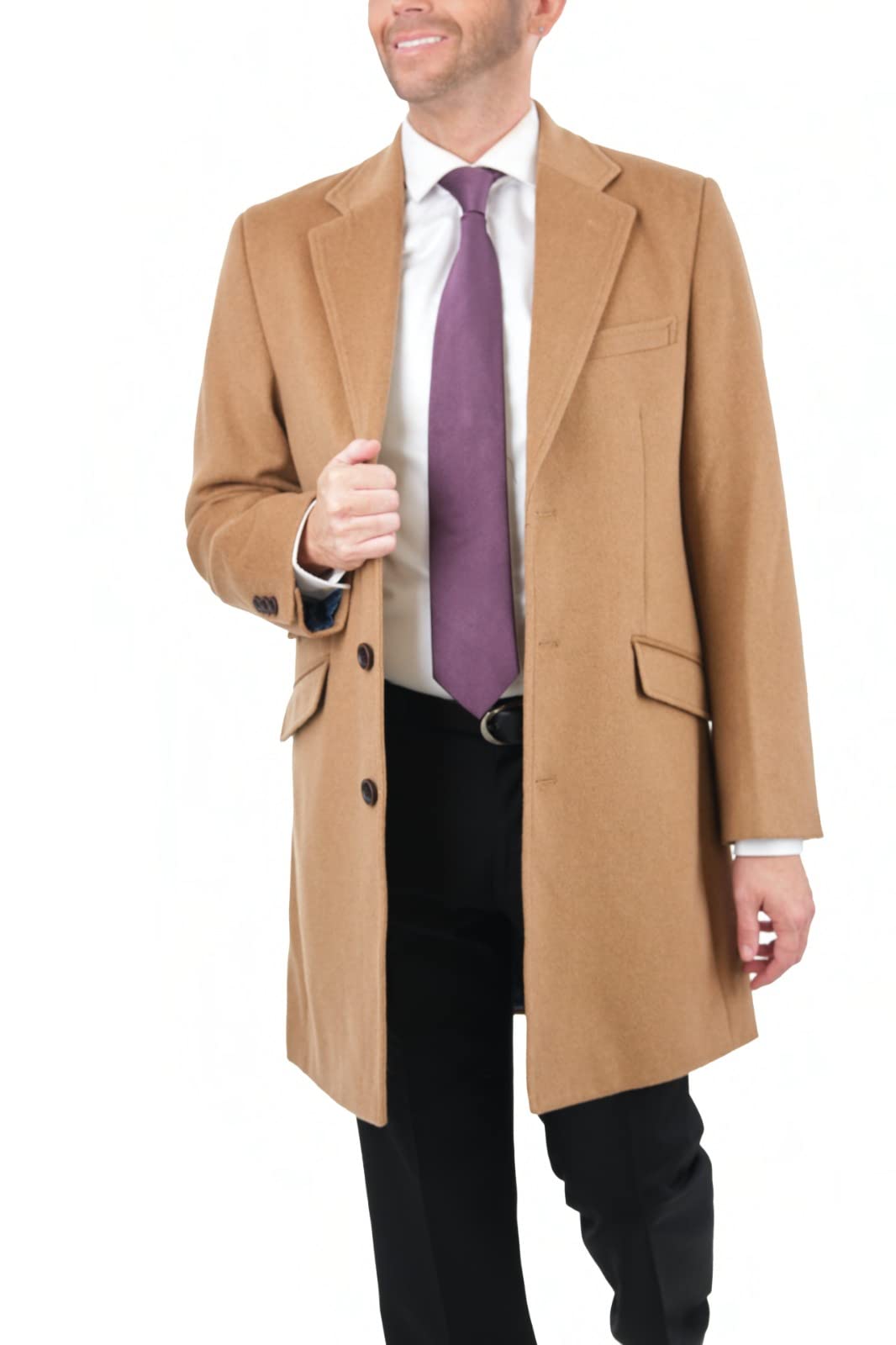Premium Men's Wool Cashmere Blend Single-Breasted Overcoat - Camel Tan 3/4 Length Winter Top Coat for Business & Formal Occasions | Office Wear, Weddings & Cold Weather Fashion
