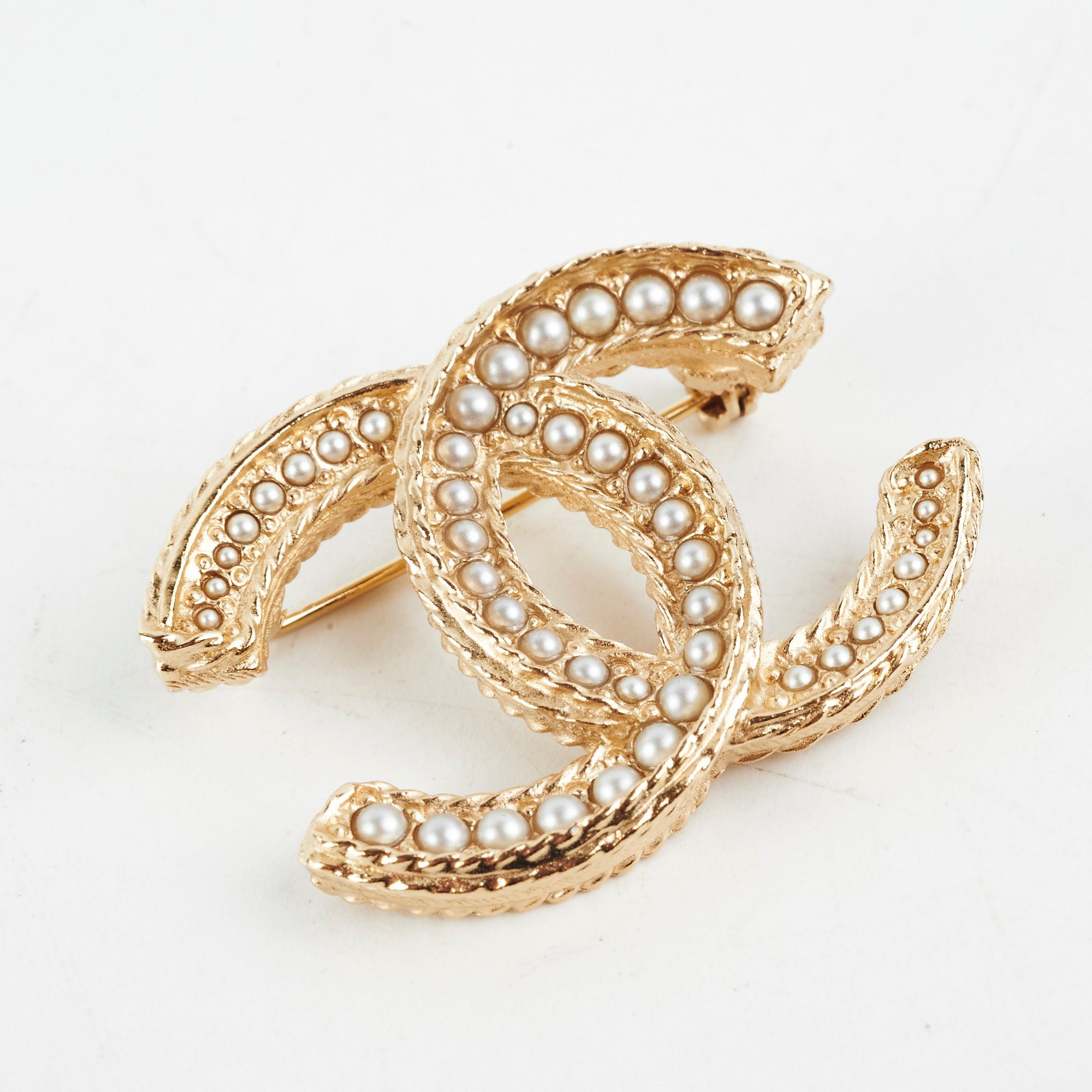 Chanel CC Logo Pearl Gold Brooch - Elegant Costume Jewelry for Women | Perfect for Parties, Weddings & Special Occasions