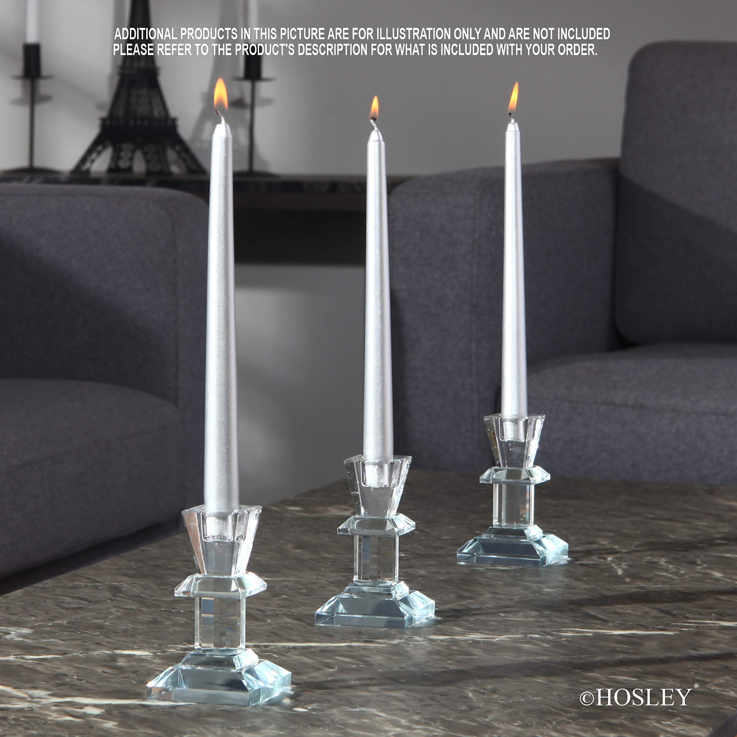 Premium Clear Crystal Glass Taper Candle Holders Set of 3 - Elegant Decorative Candle Sticks for Dinner Parties, Weddings & Home Decor - Versatile Taper Candle Holders for Table Centerpieces, Romantic Ambiance & Special Occasions