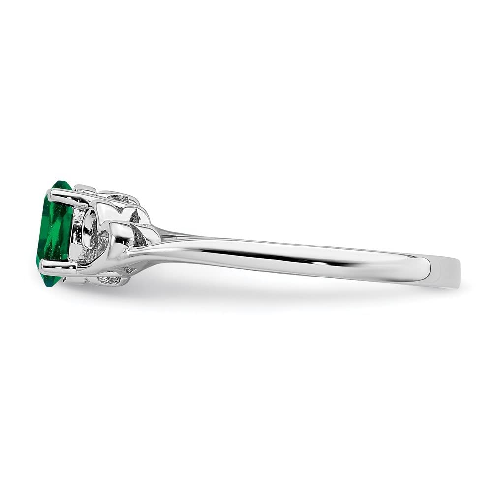 Diamond2Deal 925 Sterling Silver Rhodium Plated Created Emerald Engagement Ring (0.37ct) - Elegant Wedding Proposal Jewelry for Her, Perfect Anniversary & Valentine's Day Gift