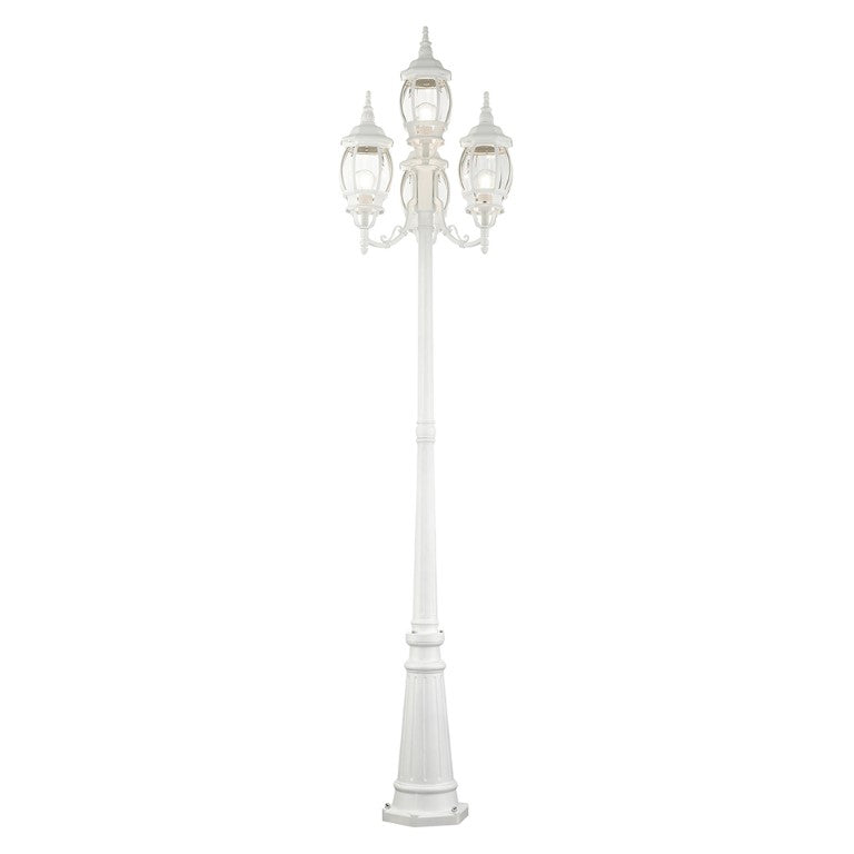 4-Light Outdoor Post Light Fixture - Frontenac Medium Base 4 Head Post Light with Clear Beveled Glass, Textured White Finish (93