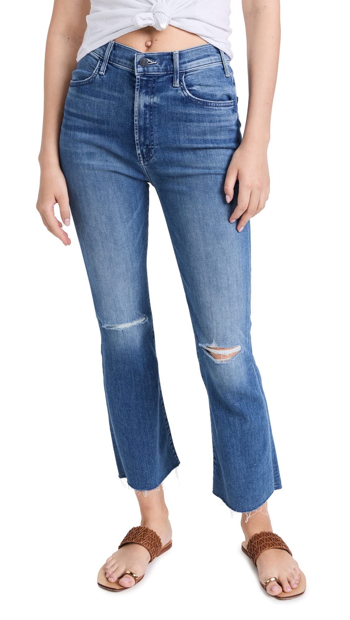 MOTHER Women's The Hustler Ankle Fray Jeans - High Waist Distressed Denim Pants for Casual Outfits & Street Style Fashion