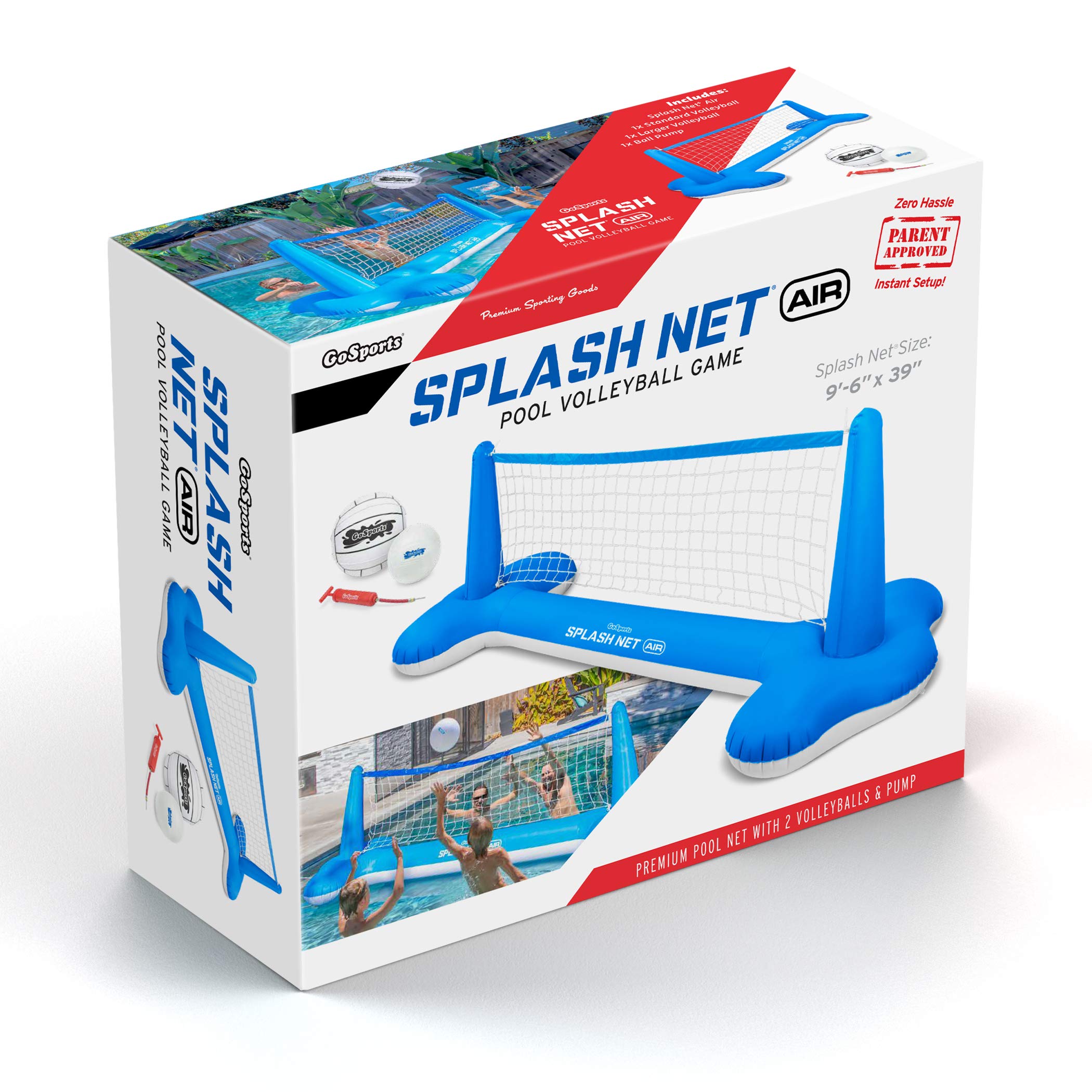 GoSports Splash Net Air Inflatable Pool Volleyball Set - Floating Water Volleyball Net with 2 Balls & Air Pump for Beach, Backyard & Pool Parties | Fun Outdoor Summer Games for Adults & Kids