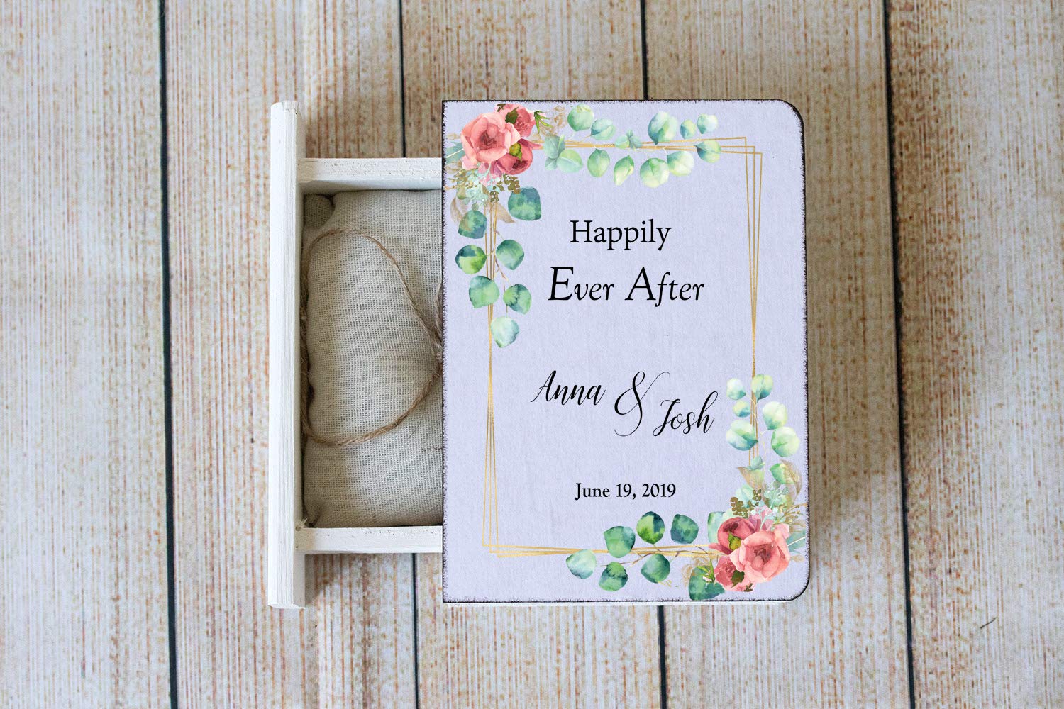 Personalized Wedding Ring Box - White Keepsake Box with Eucalyptus Greenery for Summer Weddings | Custom Floral Ring Bearer Box & Ever After Keepsake Holder - Perfect for Ceremonies, Vow Renewals & Proposal Moments