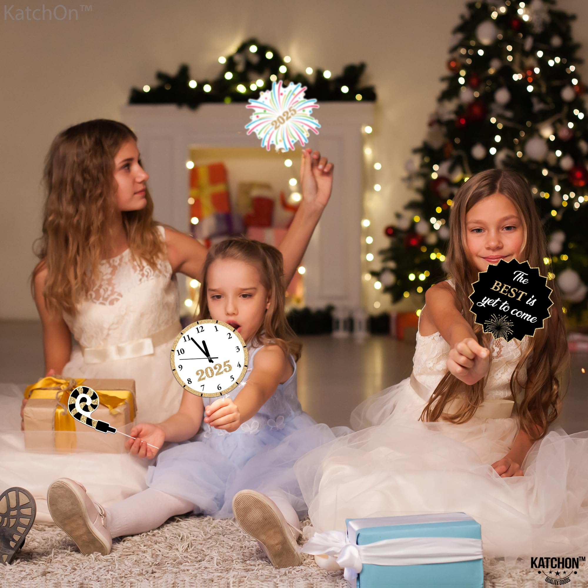 KatchOn 2025 New Year's Eve Photo Booth Props Kit - 40-Piece Set for NYE Party Decorations & Photo Backdrop Accessories | Perfect for New Year's Eve Celebrations, Countdown Parties & Social Media Photos