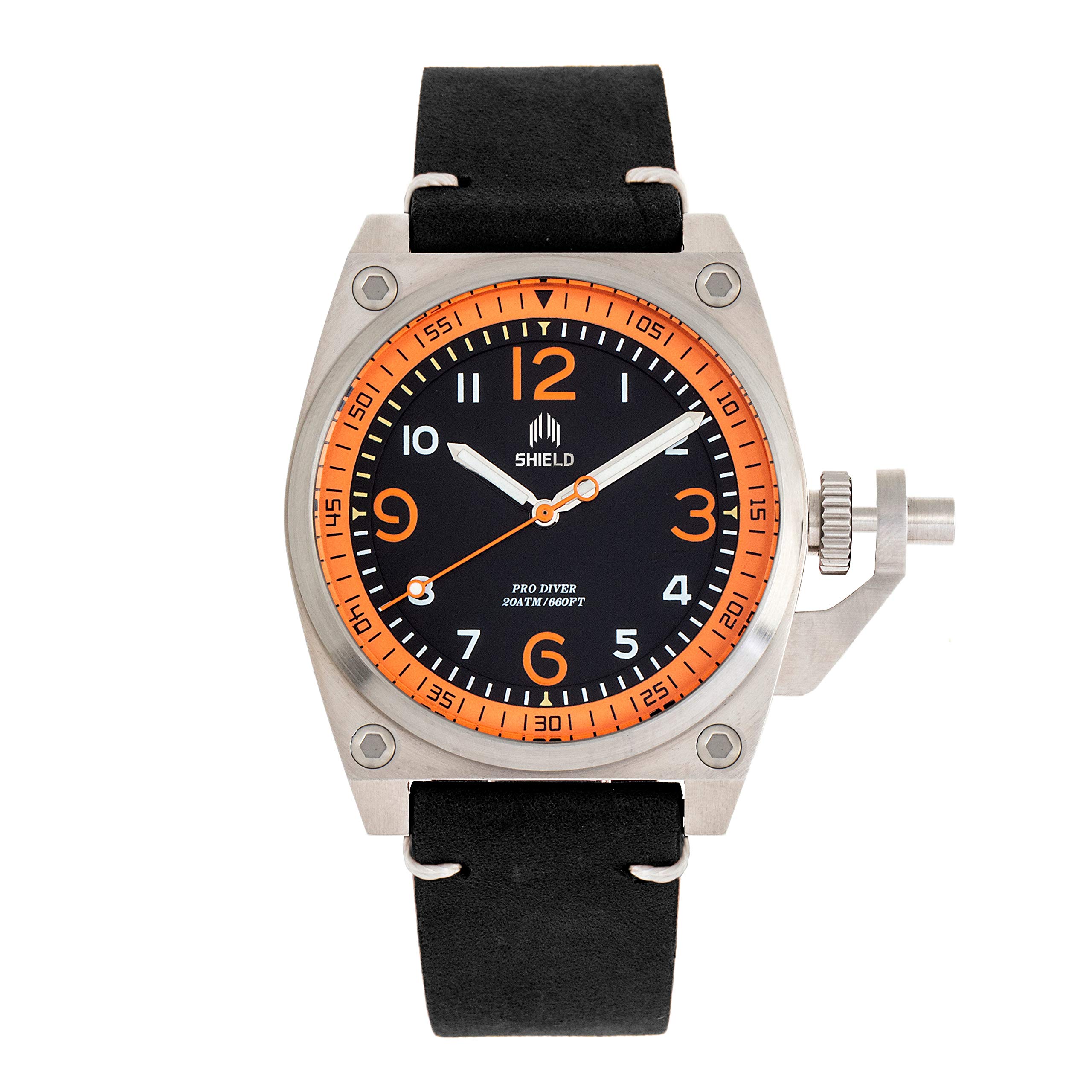 Shield Pascal Men's Diver Watch - Waterproof Leather Strap Chronograph for Scuba Diving, Swimming & Outdoor Adventures