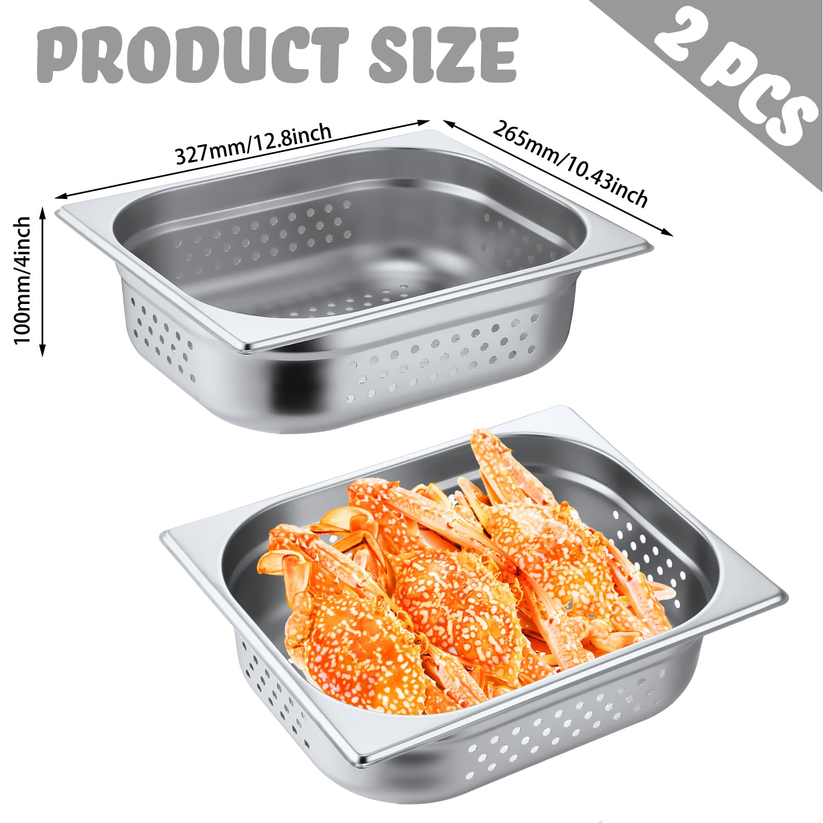 Lounsweer 2 Pack Stainless Steel Half Size Hotel Pans - Perforated Steam Table Pans (12.8''x4''x10.43'') for Commercial Catering, Kitchen & Restaurant Food Serving | Perfect for Buffets, Banquets & Food Storage